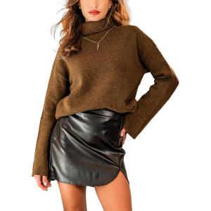 CUPSHE Womens Turtleneck Sweater Long Sleeve 2025 Fall Winter Trendy Basic Jumper Top(Brown)