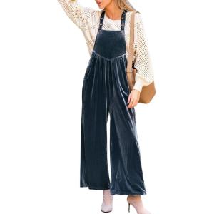 CUPSHE Womens Velvet Maxi Jumpsuit Dressy Square Neck Sleeveless Wide Leg One Piece Overall Casual Pockets Fall Formal Romper(Navy Blue)