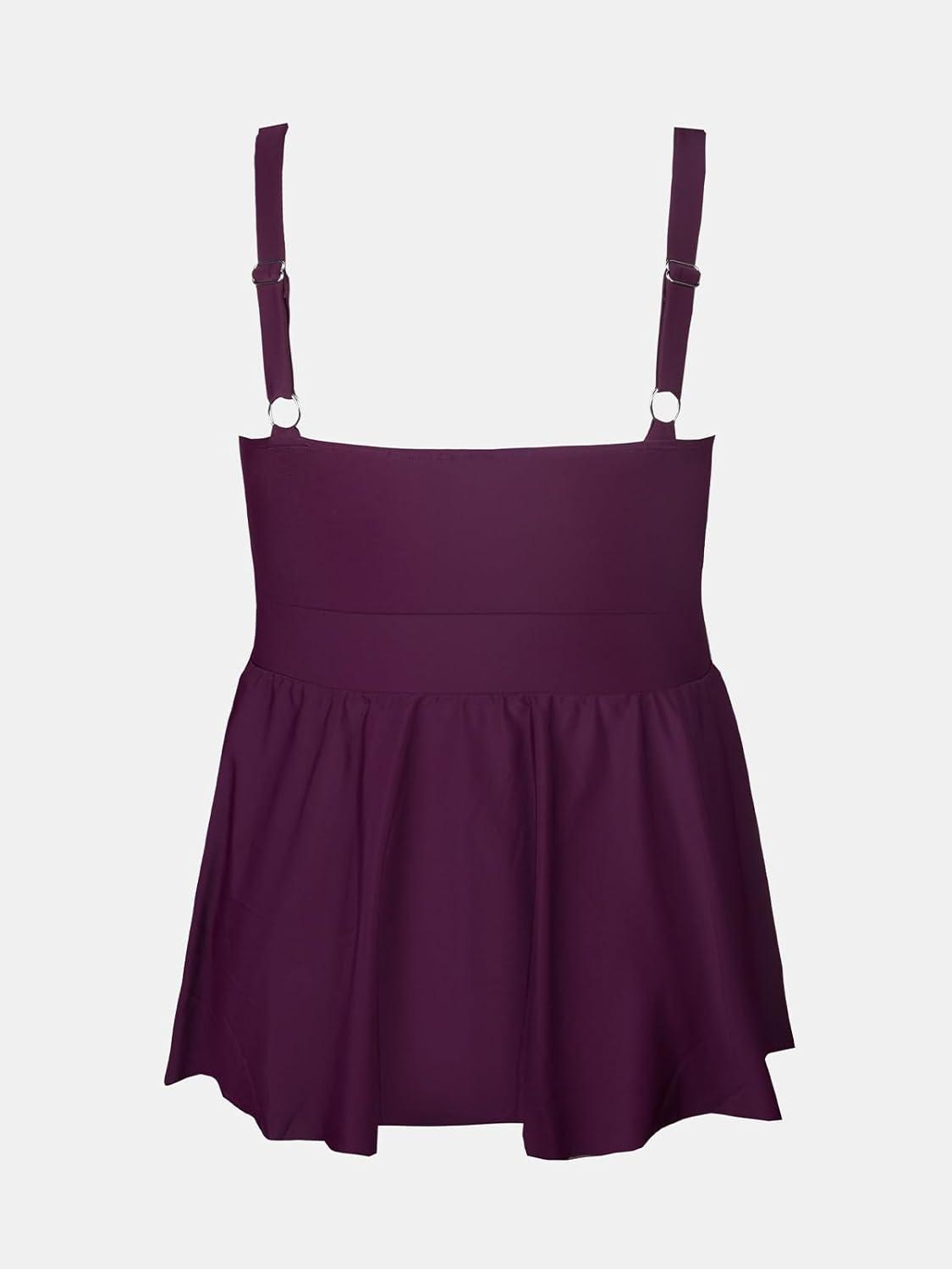 imageCUPSHE Plus Size Swimsuit for Women One Piece Bathing Suit Scoop Neck Ruffled Swim Dress Adjustable StrapsBlackberry Wine