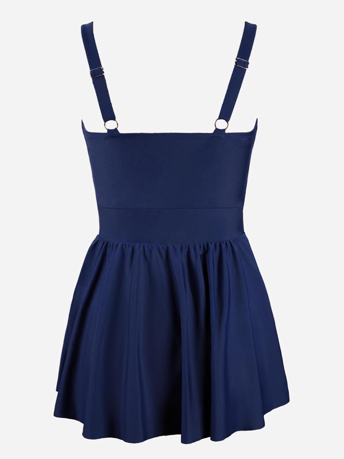 imageCUPSHE Plus Size Swimsuit for Women One Piece Bathing Suit Scoop Neck Ruffled Swim Dress Adjustable StrapsMidnight Blue