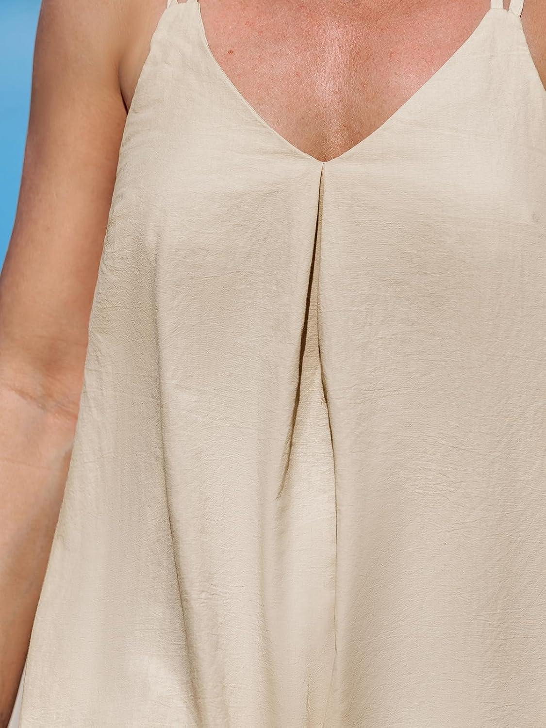 imageCUPSHE Women Swimsuit Cover Ups Cotton Sleeveless Cross Back Beach Coverup DressApricot