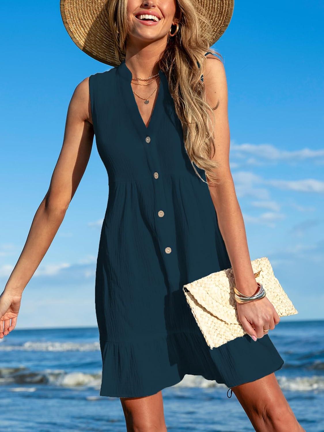 imageCUPSHE Women Swimsuit Coverup 100 Cotton Ruffle Hem Beach Cover Up DressesNavy