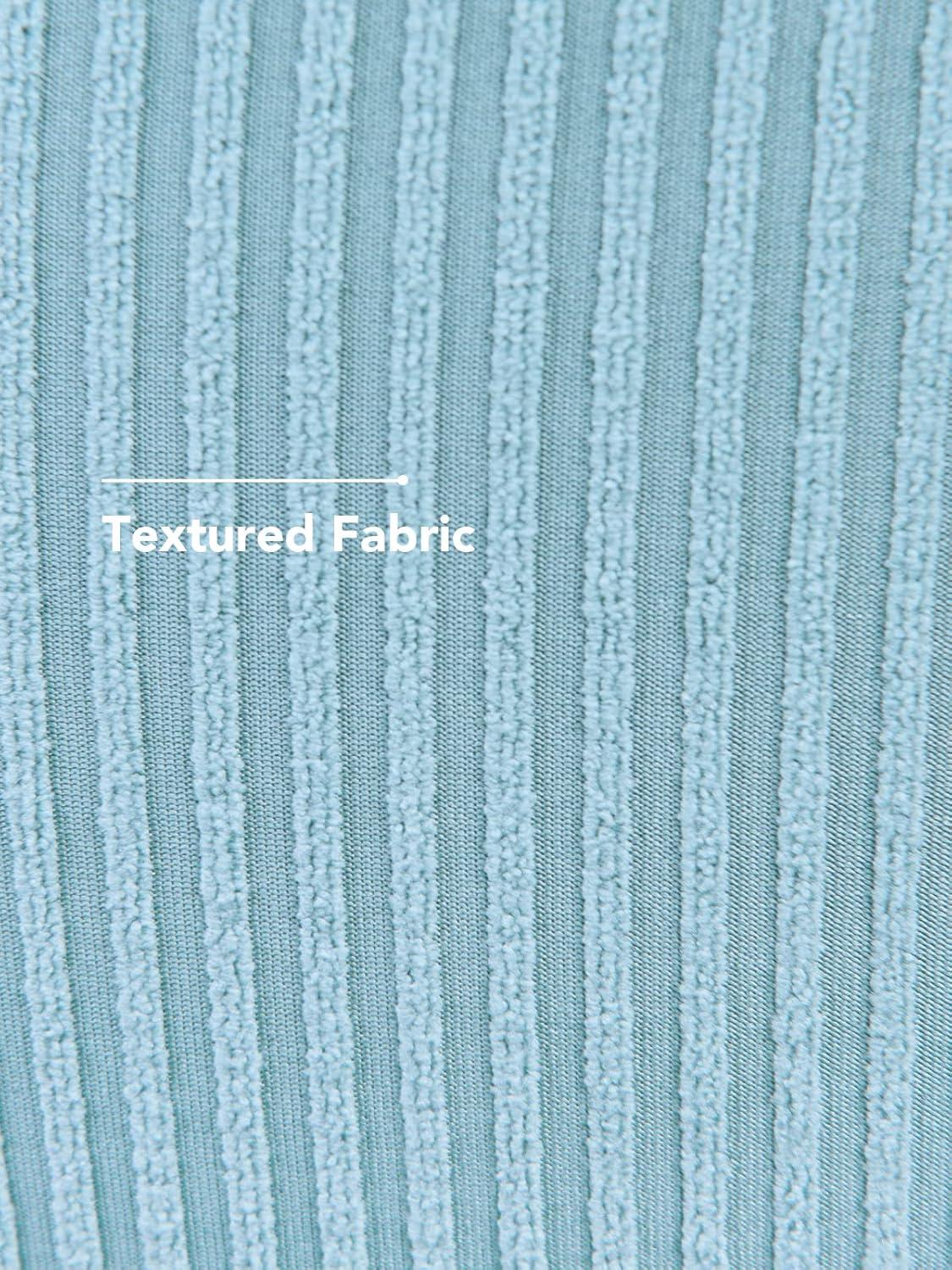 imageCUPSHE Women Swimsuit Plus Size Bikini Bottom High Waisted Ribbed Texture Modest Widen Band Bathing SuitLight Blue