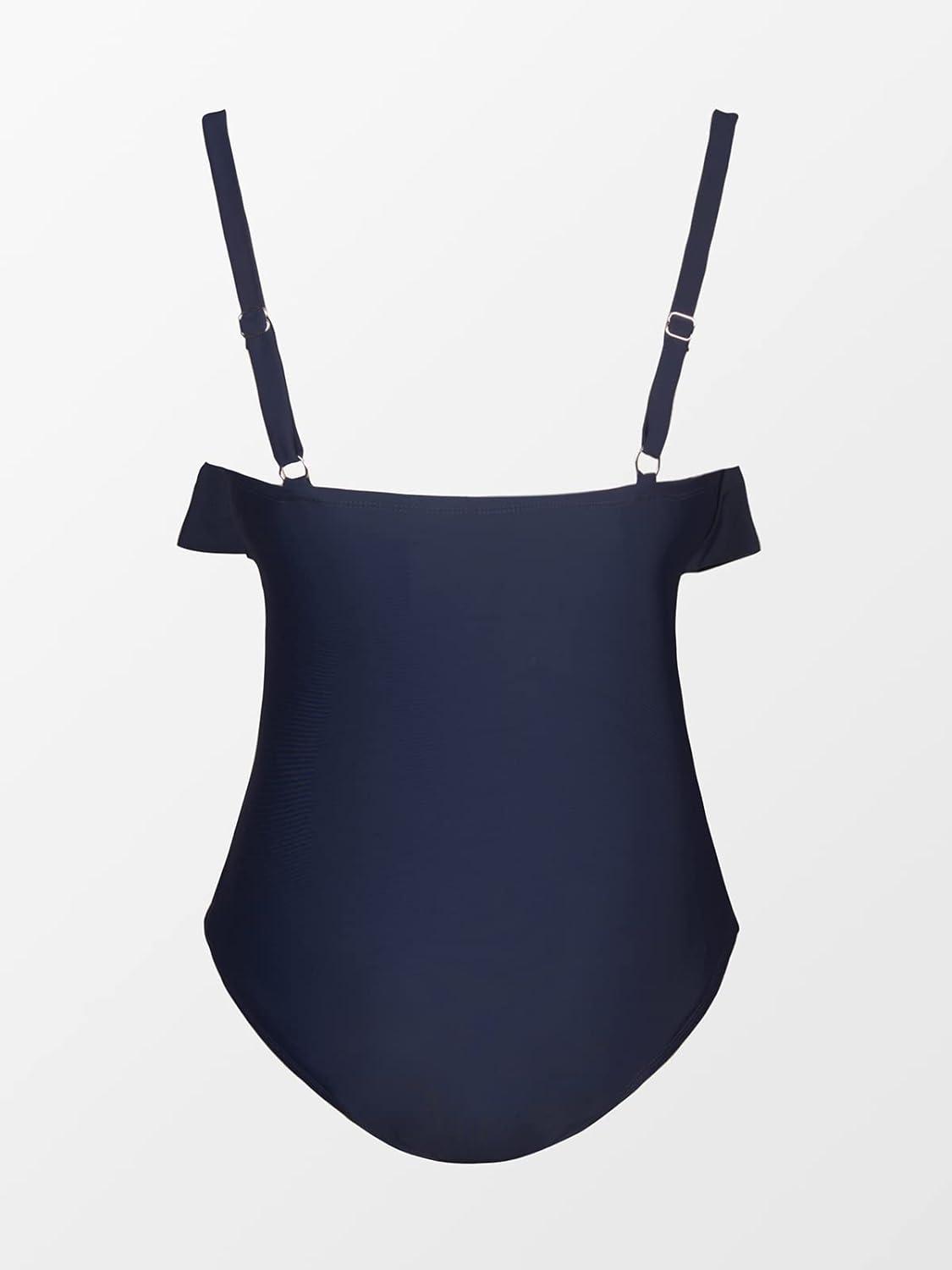 imageCUPSHE Women Swimsuit Plus Size One Piece Bathing Suit Flowy Ruffle Trim Ruched Front Tummy ControlDark Blue