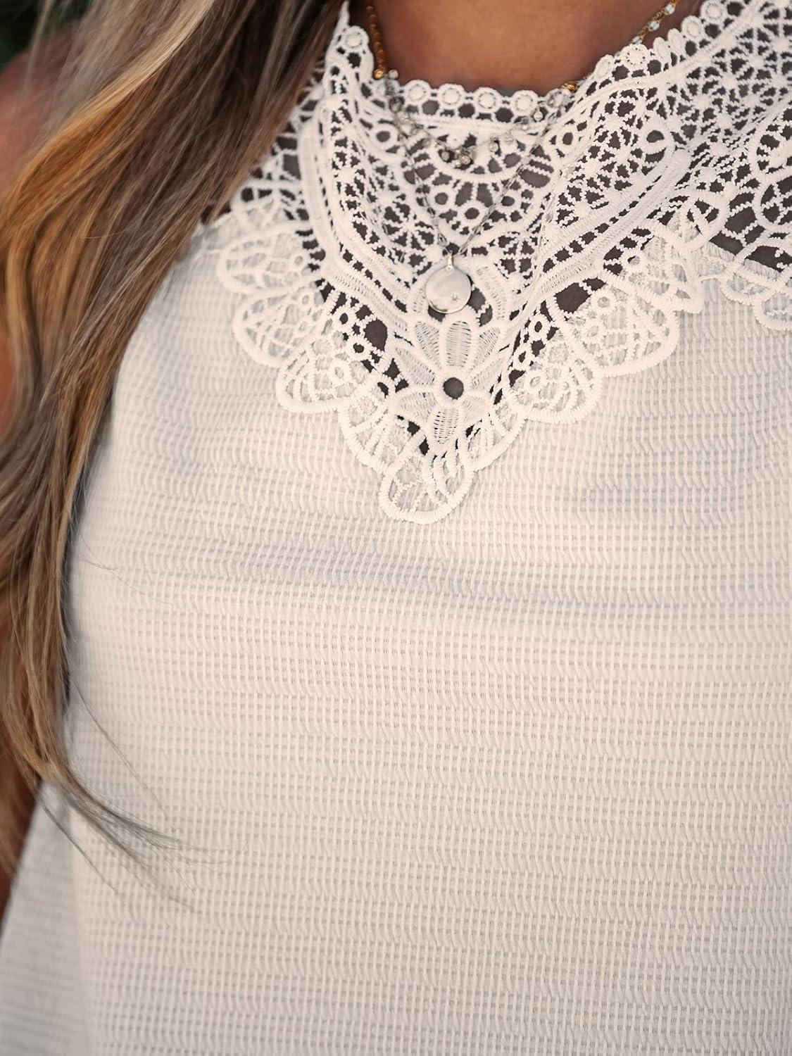 imageCUPSHE Women Tops Rib Floral Lace Tank Top Sleeveless Lace Neck Tee Cutout Shirt CasuaBeige