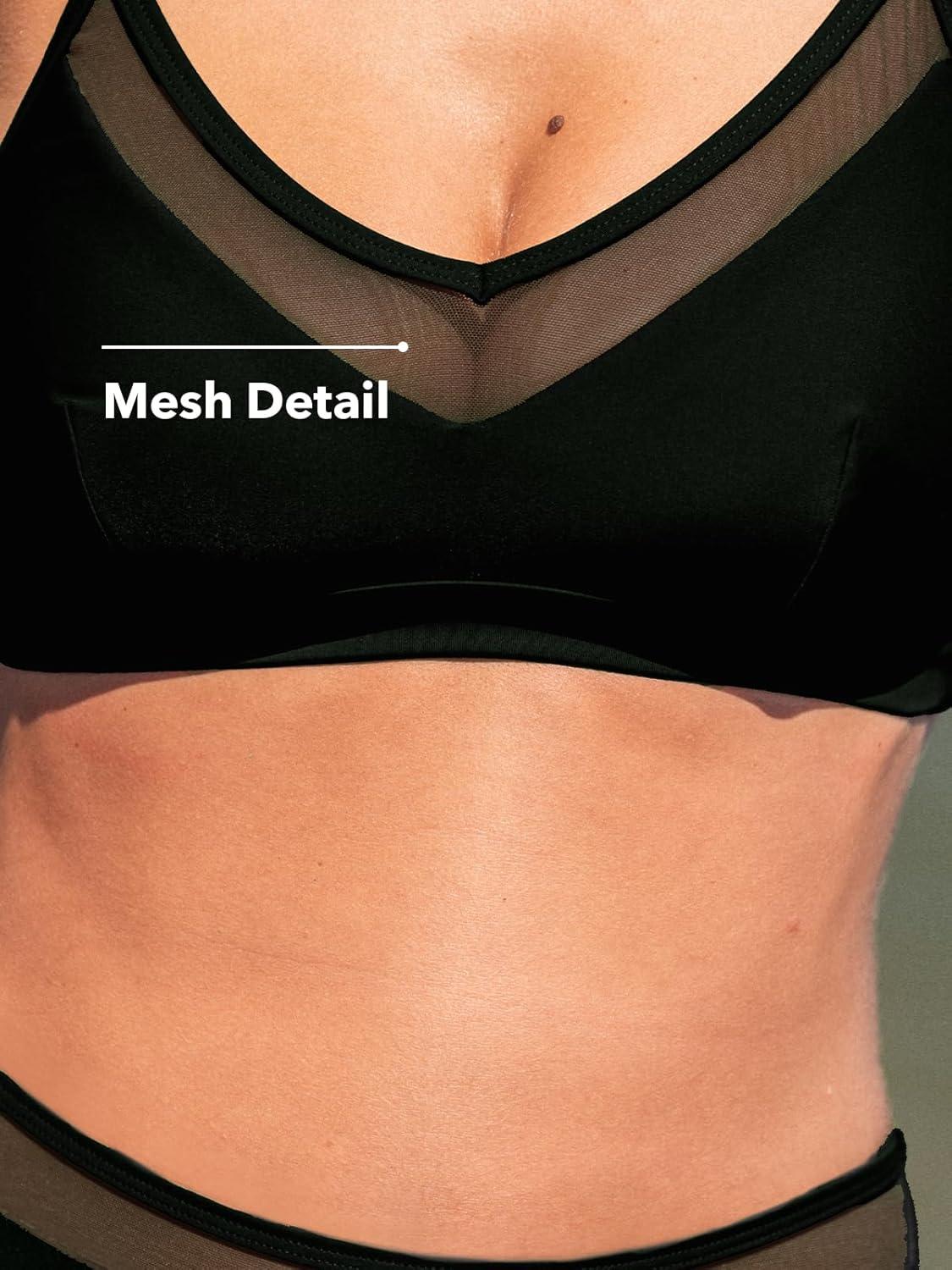 imageCUPSHE Womens Bikini Set High Waisted Two Piece Swimsuit V Neck Mesh Trendy Bathing Suit Crisscross Back Self TieBlack