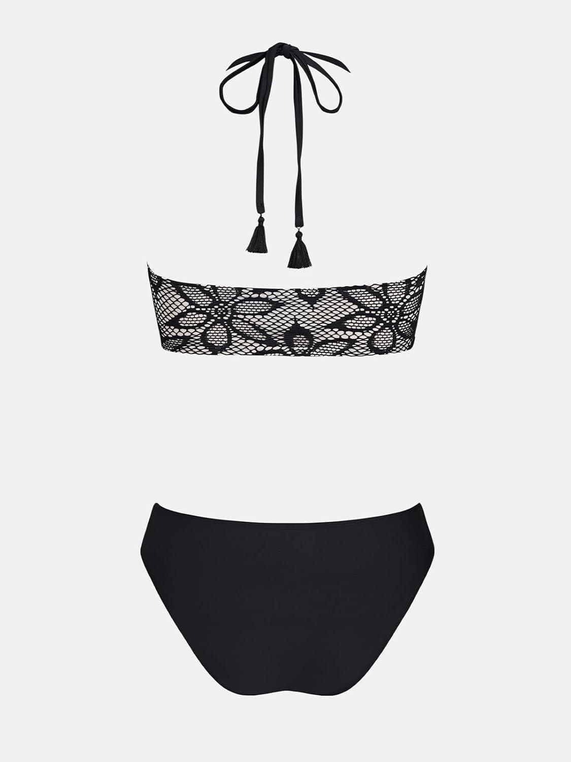 imageCUPSHE Womens Bikini Sets Two Piece Swimsuit Halter Bathing Suits V Neck Front Strappy TieBlack Floral