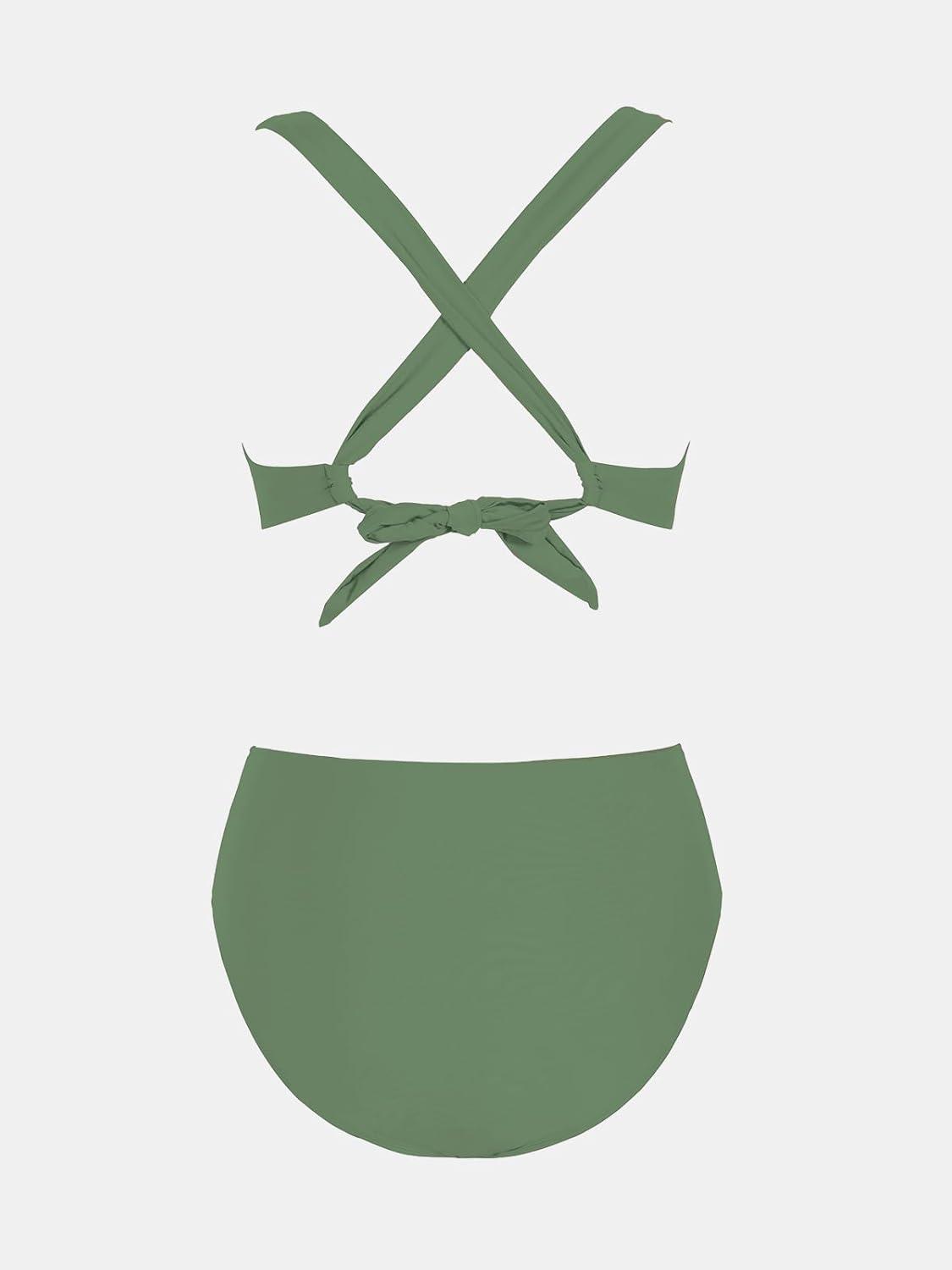 imageCUPSHE Womens Bikini Sets Two Piece Swimsuit High Waisted V Neck Crisscross Back Self Tie Color Block Wide StrapsGreen