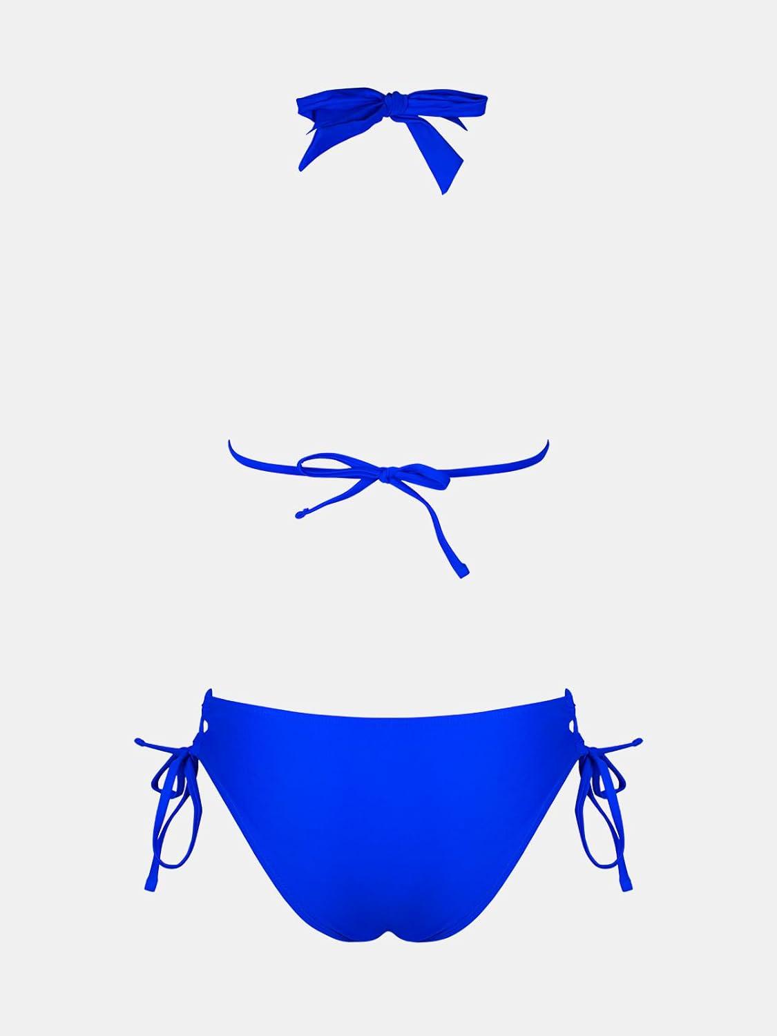 imageCUPSHE Womens Bikini Sets Two Piece Swimsuit Plunging Neck Halter Cheeky Bottom Low Rise Strappy Side TieRoyal Blue