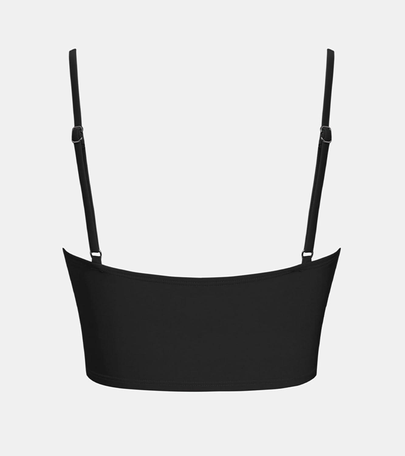 imageCUPSHE Womens Bikini Top Swimsuit Ruching Bandeau Top Spaghetti Adjustable StrapsBlack