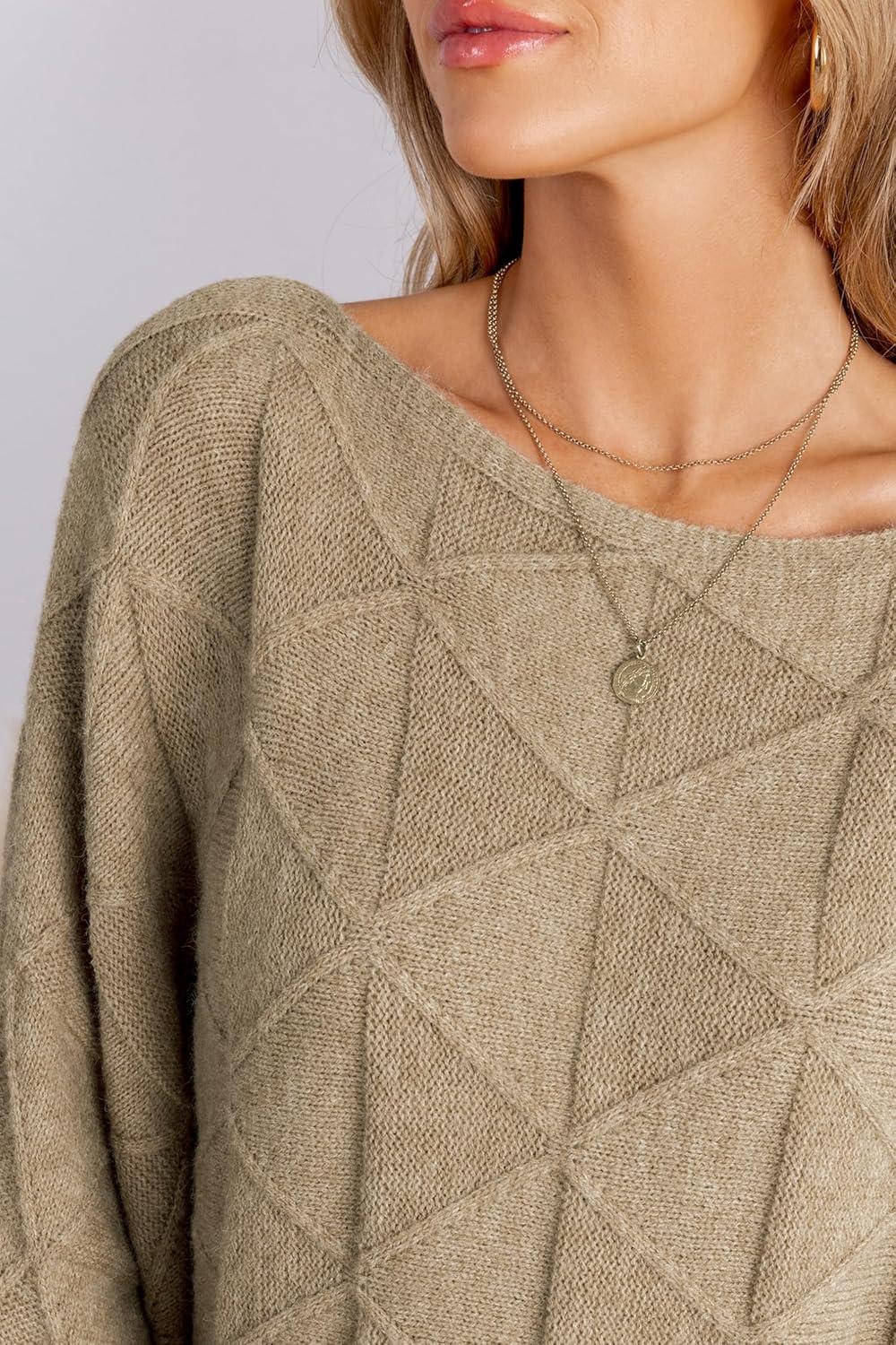 imageCUPSHE Womens Casual Boat Neck Sweaters Fall 2024 Soft Long Batwing Sleeve Pullover Jumper Tops Knit OutfitsKhaki