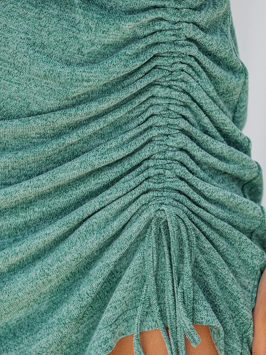 imageCUPSHE Womens Knit Ruched Drawstring Dress Short Dolman Sleeves Round Neckline Dresses Casual SummerGreen