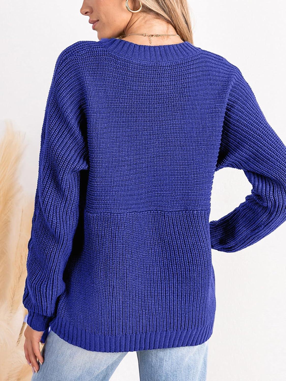 imageCUPSHE Womens Long Sleeve Knit Sweaters Crewneck Pullover Fall Sweater Casual Jumper TopsBlue