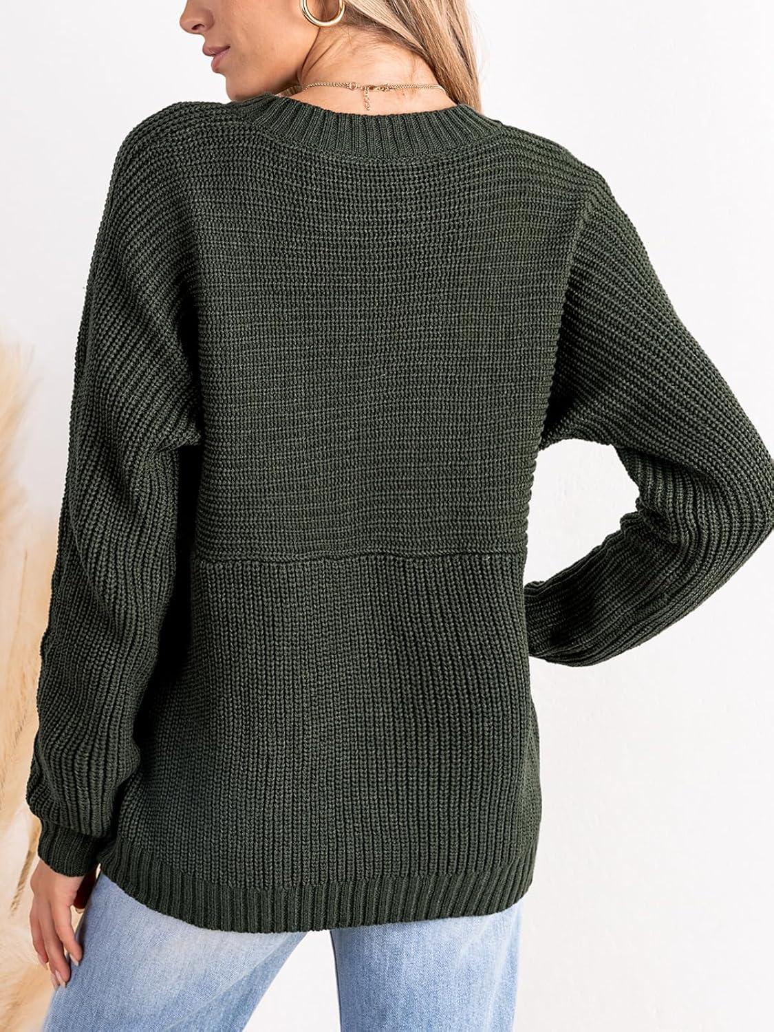 imageCUPSHE Womens Long Sleeve Knit Sweaters Crewneck Pullover Fall Sweater Casual Jumper TopsGreen