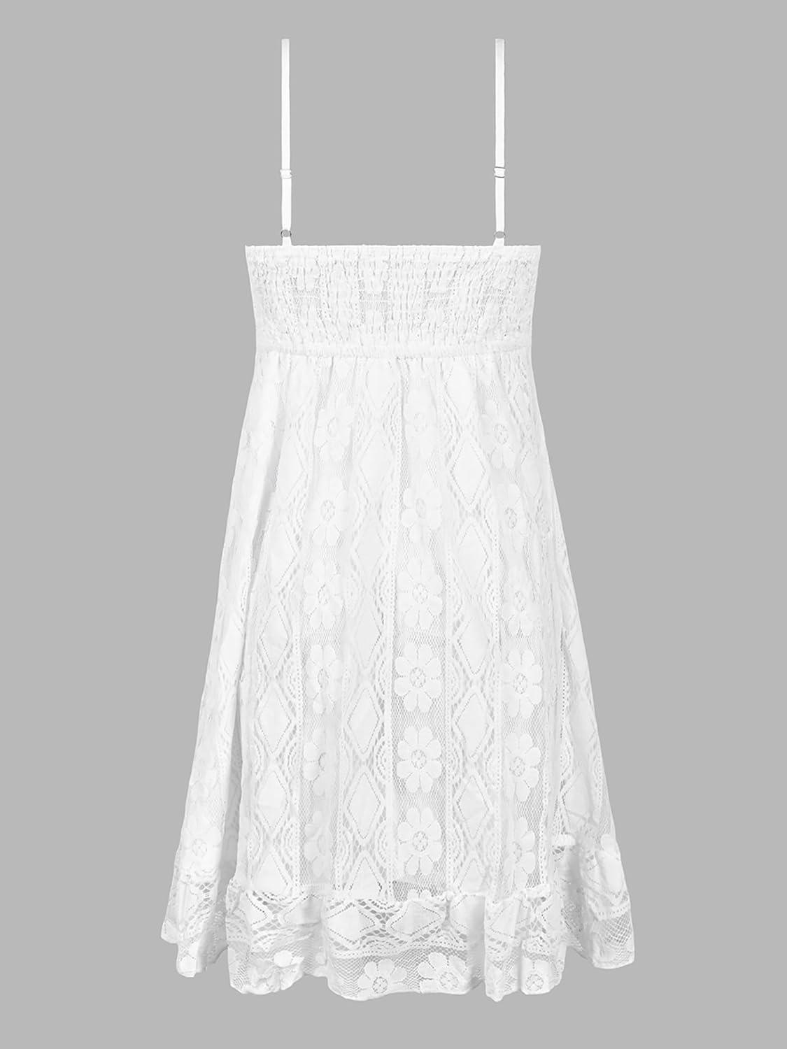 imageCUPSHE Womens Mini Dress Lace Boho Tassel VNeck Flare Ruffle Adjustable Straps Beach Summer Short DressWhitemini