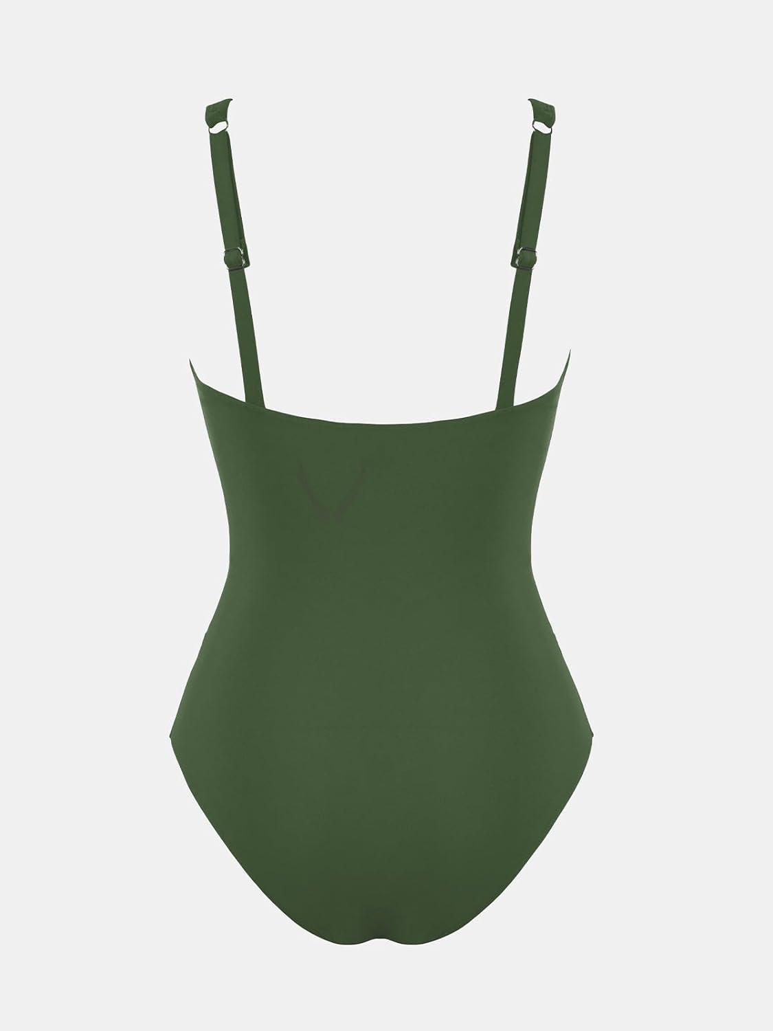 imageCUPSHE Womens One Piece Swimsuit Bathing Suit Plunging V Neck Wide Adjustable Straps MeshOlive Green