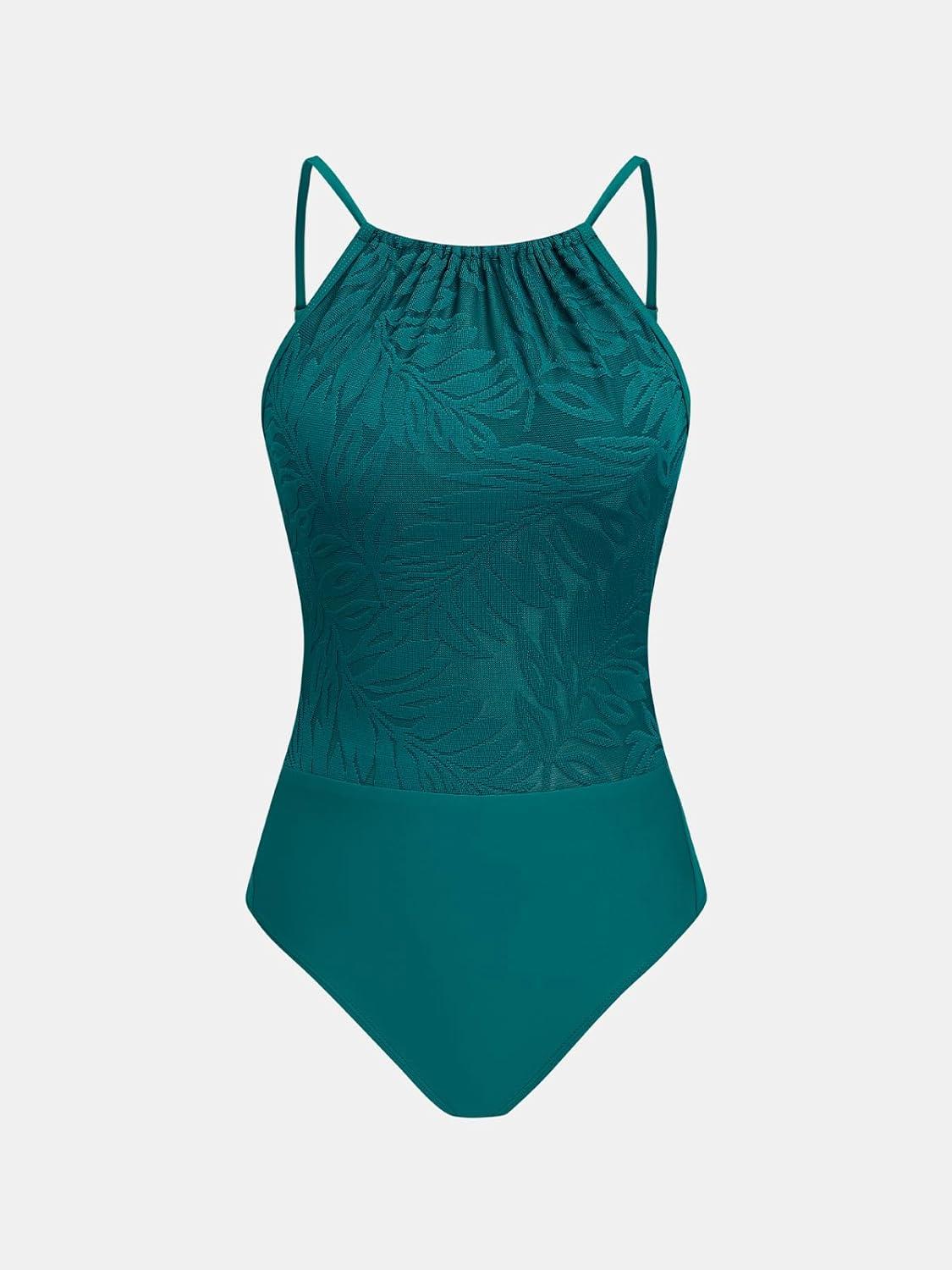 imageCUPSHE Womens One Piece Swimsuit High Neck Underwire Bathing Suit Lace Drawstring Back Hook Adjustable StrapsTeal Blue