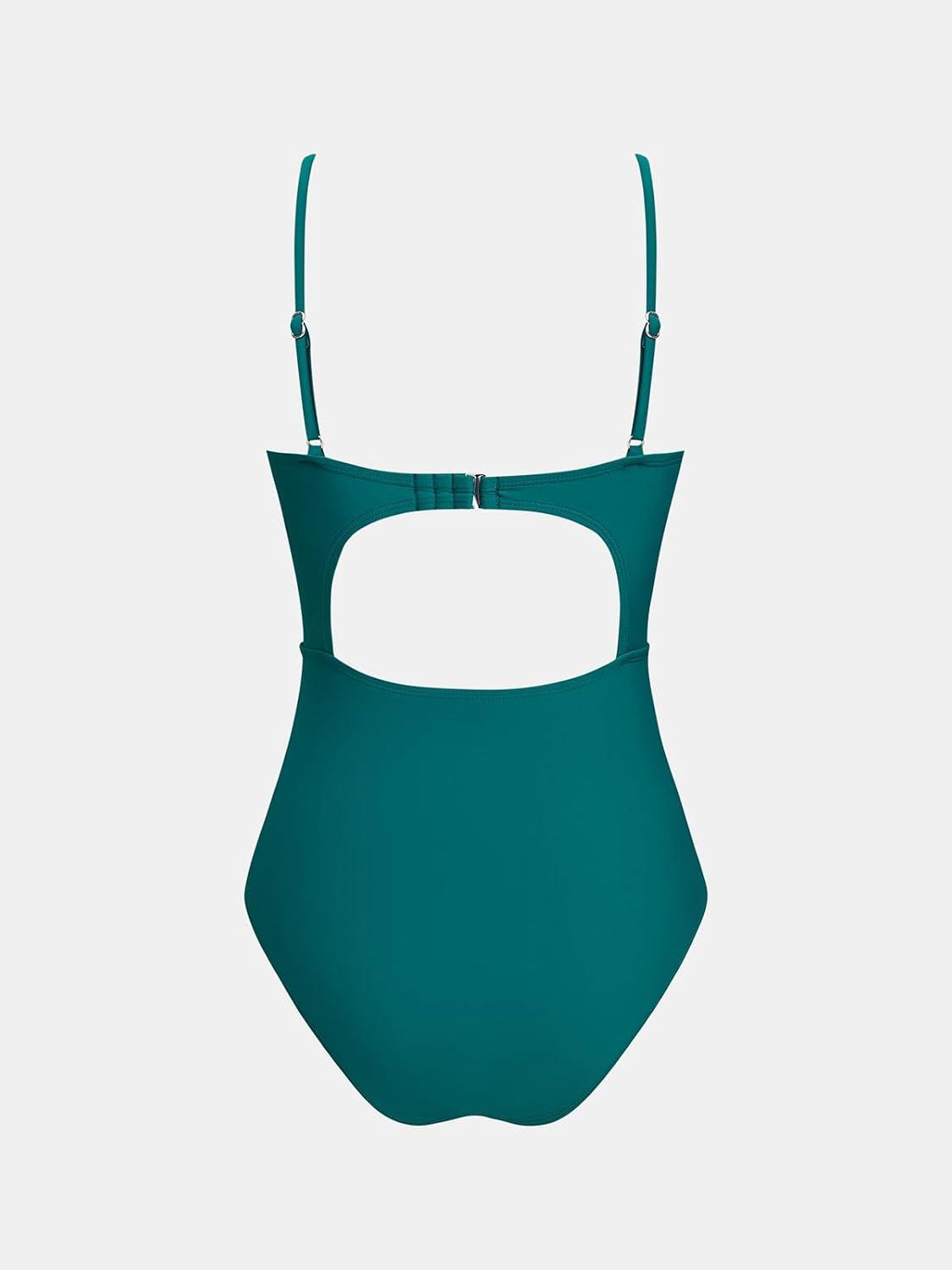 imageCUPSHE Womens One Piece Swimsuit High Neck Underwire Bathing Suit Lace Drawstring Back Hook Adjustable StrapsTeal Blue