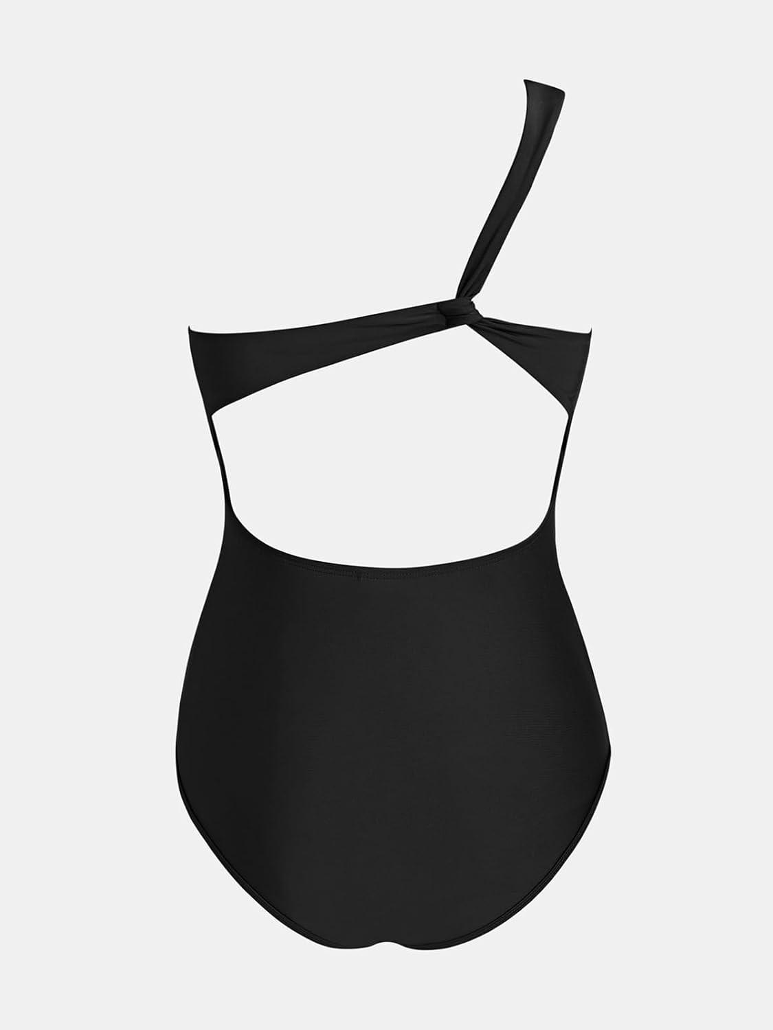imageCUPSHE Womens One Piece Swimsuit One Shoulder Asymmetrical Neck Open Panel Bathing Suit Mesh PanelBlack