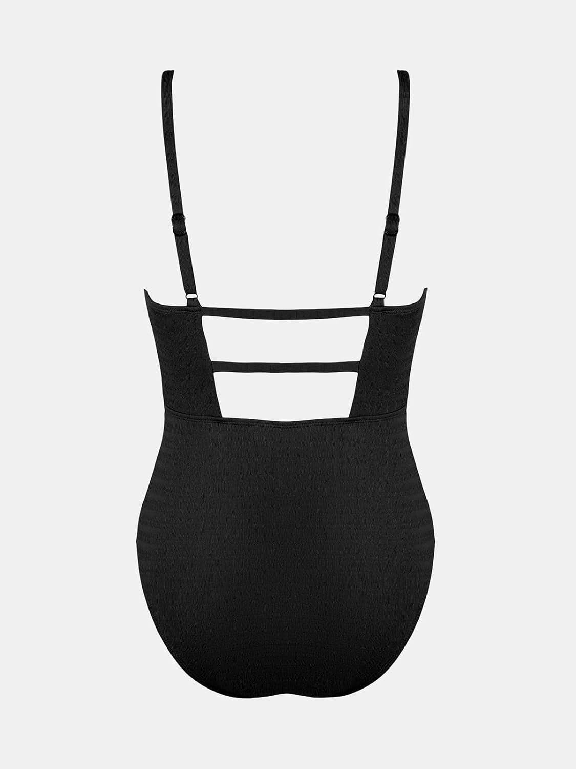 imageCUPSHE Womens One Piece Swimsuit Plunging Deep V Neck Keyhole Open Back Adjustable Strap Bathing Suit TexturedBlack