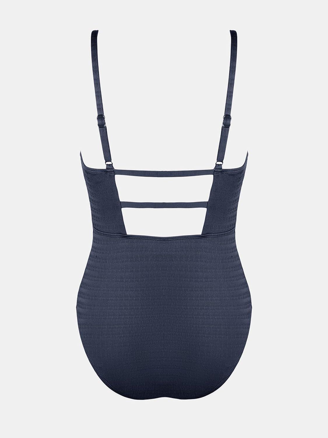 imageCUPSHE Womens One Piece Swimsuit Plunging Deep V Neck Keyhole Open Back Adjustable Strap Bathing Suit TexturedDark Grey