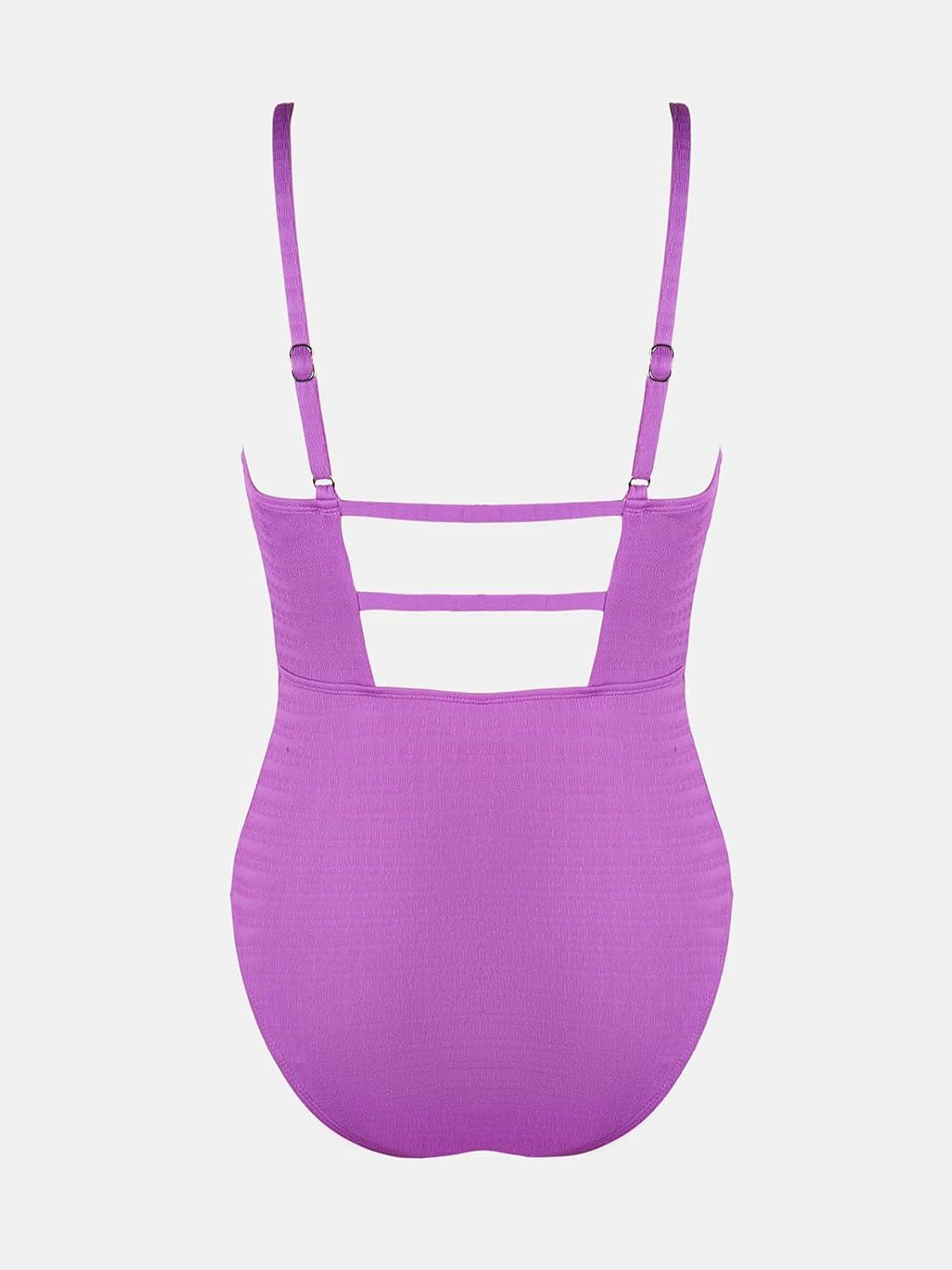 imageCUPSHE Womens One Piece Swimsuit Plunging Deep V Neck Keyhole Open Back Adjustable Strap Bathing Suit TexturedLavender