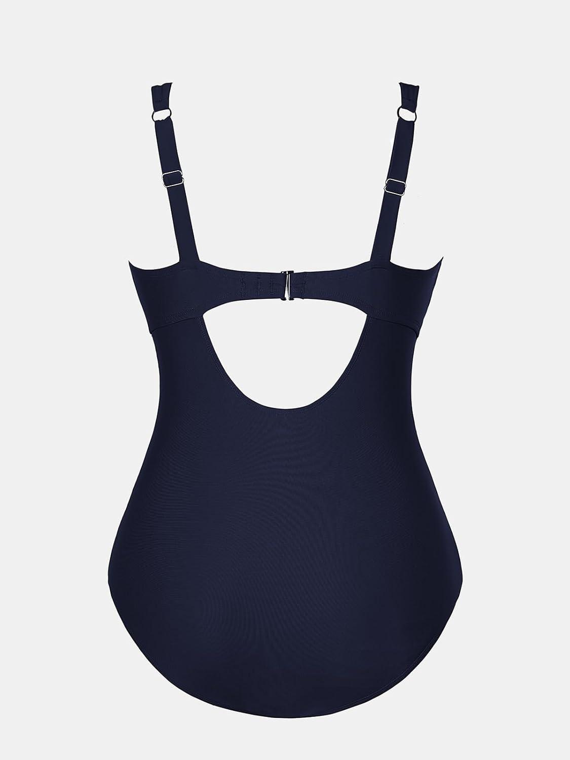 imageCUPSHE Womens One Piece Swimsuit Plus Size Tummy Control V Neck Bathing Suit Curvy Cutout SlimmingMidnight Blue