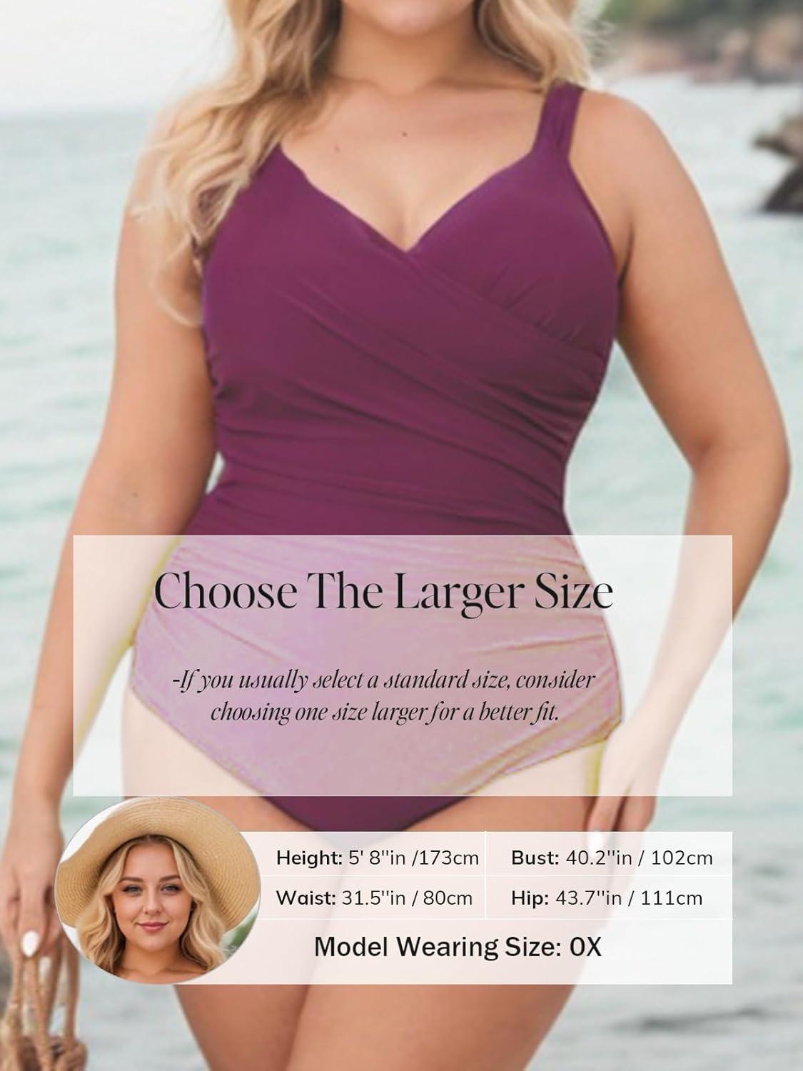 imageCUPSHE Womens One Piece Swimsuit Plus Size Tummy Control V Neck Bathing Suit Curvy Cutout SlimmingWine Red