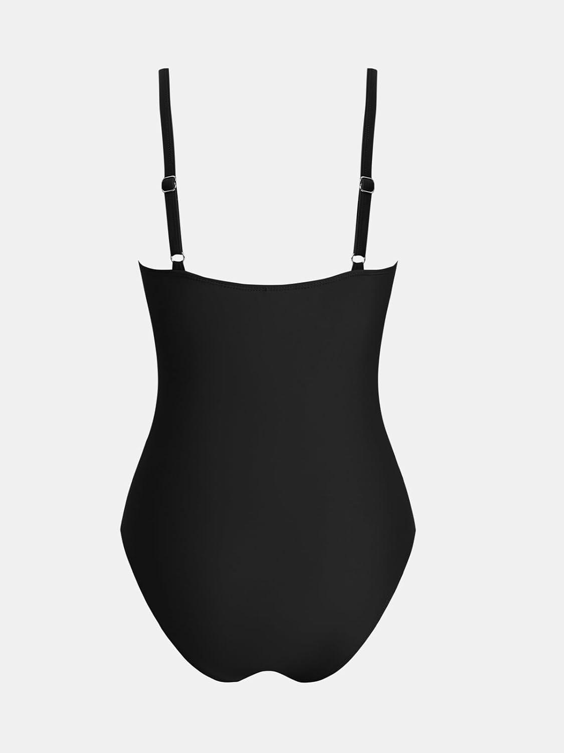 imageCUPSHE Womens One Piece Swimsuit Round Neck Bathing Suit Mesh Adjustable Straps SpaghettiBlack