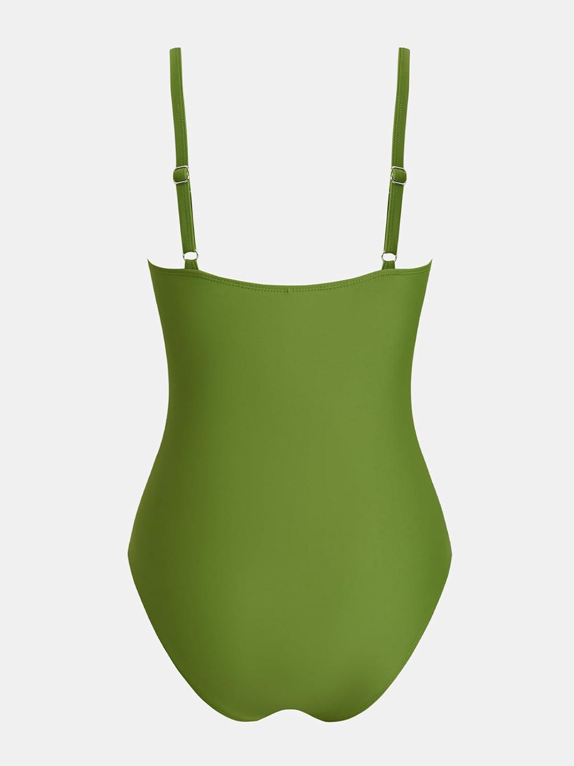 imageCUPSHE Womens One Piece Swimsuit Round Neck Bathing Suit Mesh Adjustable Straps SpaghettiMoss Green