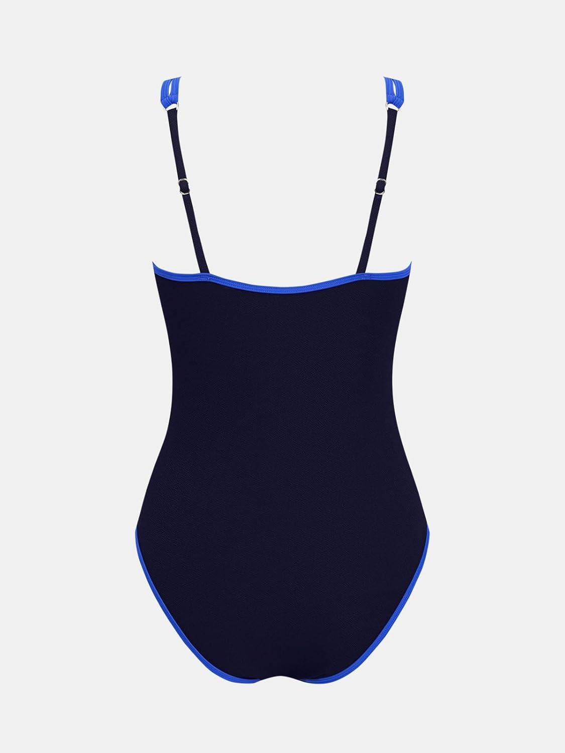 imageCUPSHE Womens One Piece Swimsuit Scoop Neck V Wire Binding Bathing Suit Adjustable Straps Textured FabricDark Blue