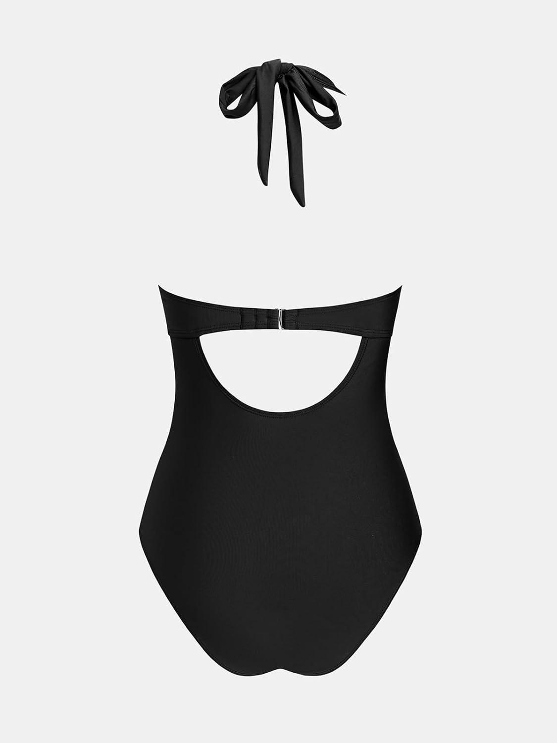 imageCUPSHE Womens One Piece Swimsuit Sweetheart Neck Halter Strappy Bathing Suit Underwire Hook Cutout SwimwearBlack
