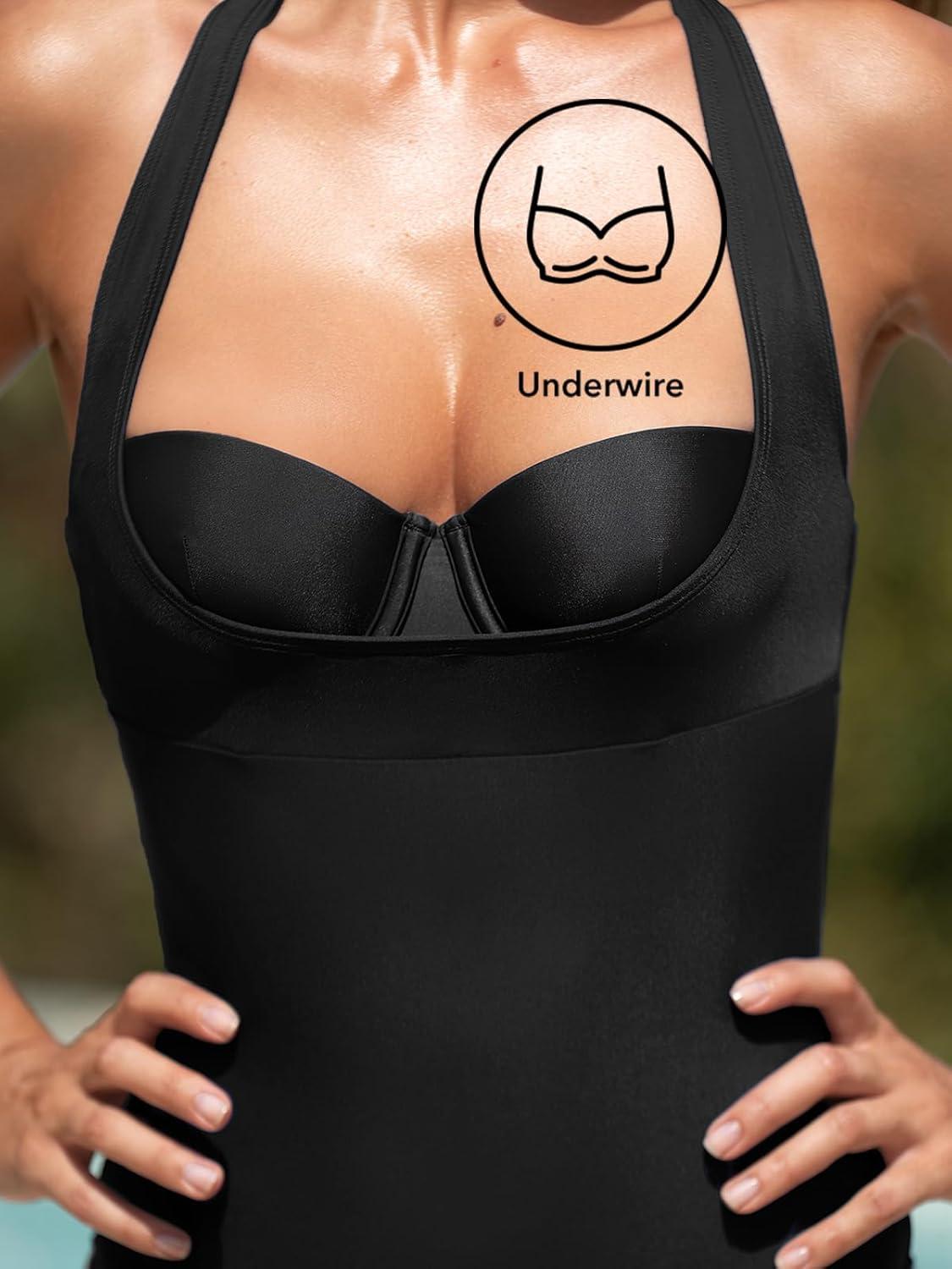 imageCUPSHE Womens One Piece Swimsuit Sweetheart Neck Halter Strappy Bathing Suit Underwire Hook Cutout SwimwearBlack