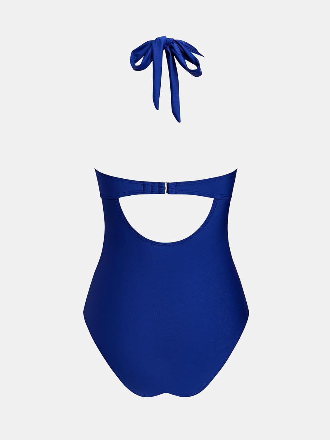 imageCUPSHE Womens One Piece Swimsuit Sweetheart Neck Halter Strappy Bathing Suit Underwire Hook Cutout SwimwearMidnight Blue