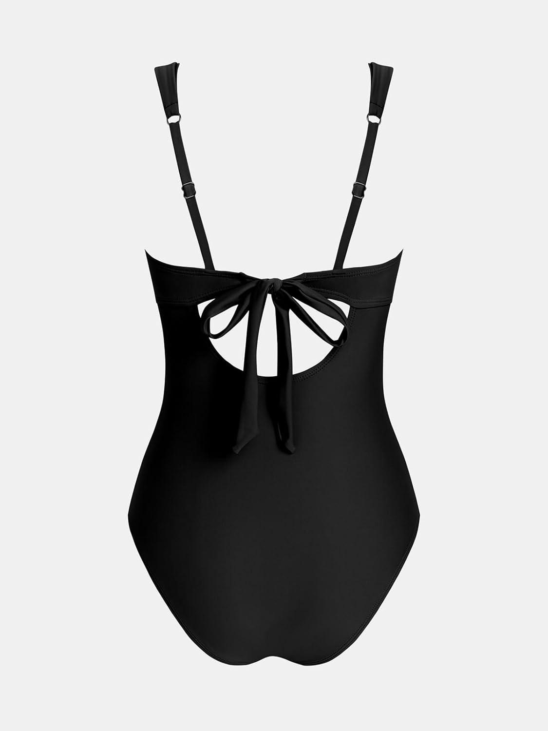 imageCUPSHE Womens One Piece Swimsuit Sweetheart Neck Keyhole Bathing Suit Ruching Cutout Back Wide Straps AdjustableBlack
