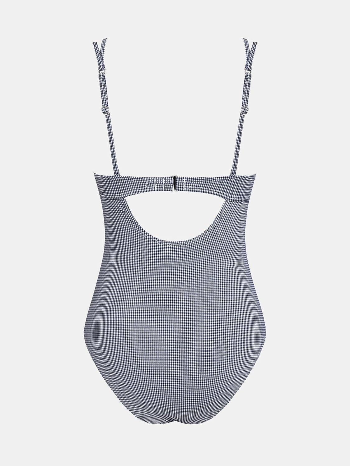imageCUPSHE Womens One Piece Swimsuit Sweetheart Neck Underwire Adjustable Straps Bathing Suit Back Hook Tummy ControlNavy White Gingham