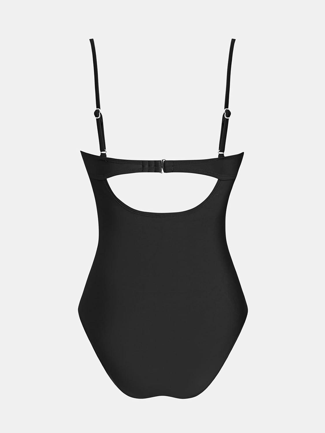 imageCUPSHE Womens One Piece Swimsuit Sweetheart Neck Underwire Bathing Suit Cutout Mesh Back Hook Adjustable StrapsBlack