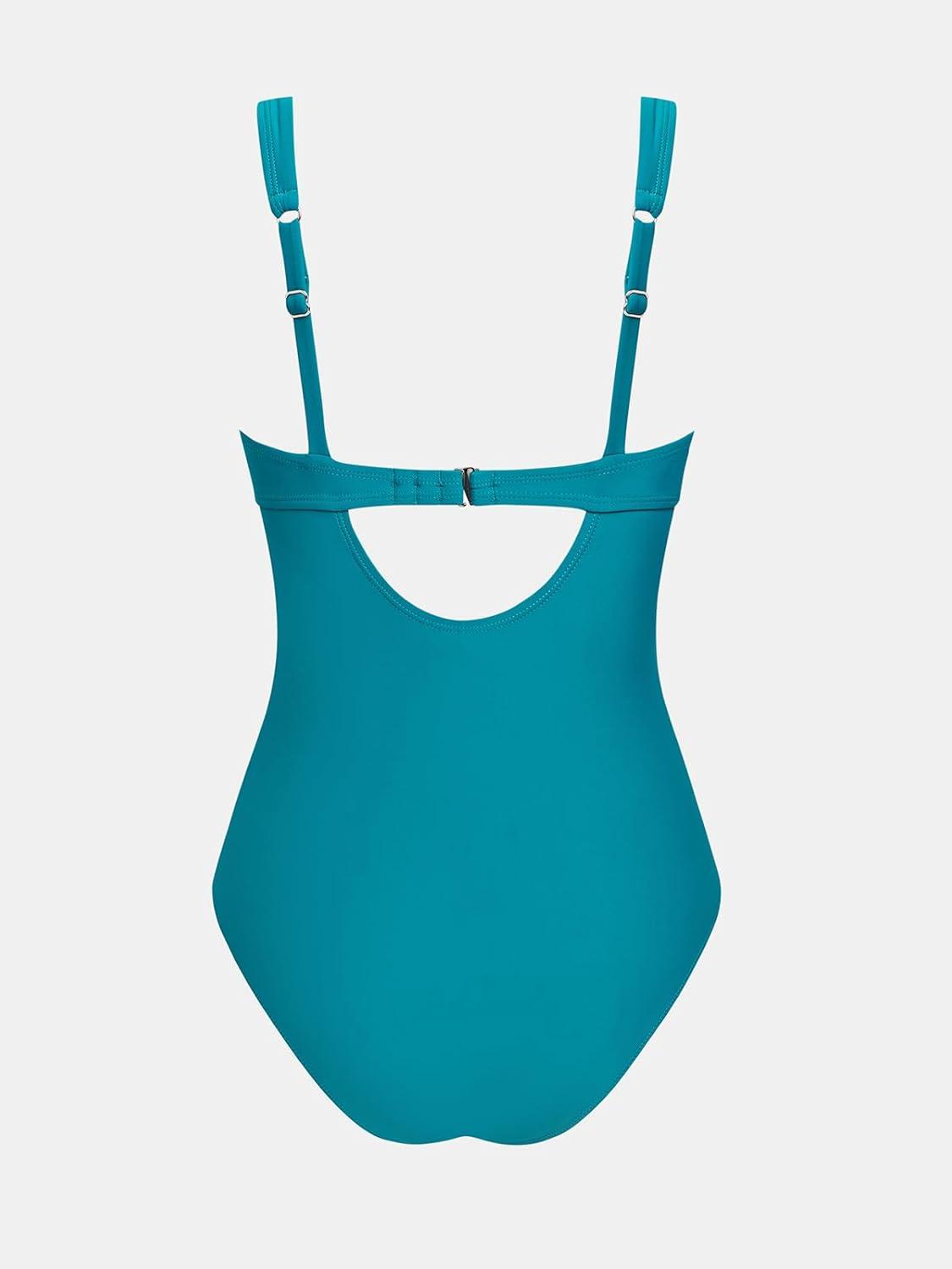 imageCUPSHE Womens One Piece Swimsuit Tummy Control Bathing Suit Scoop Neck Adjustable Wide Straps Back HookTeal Blue