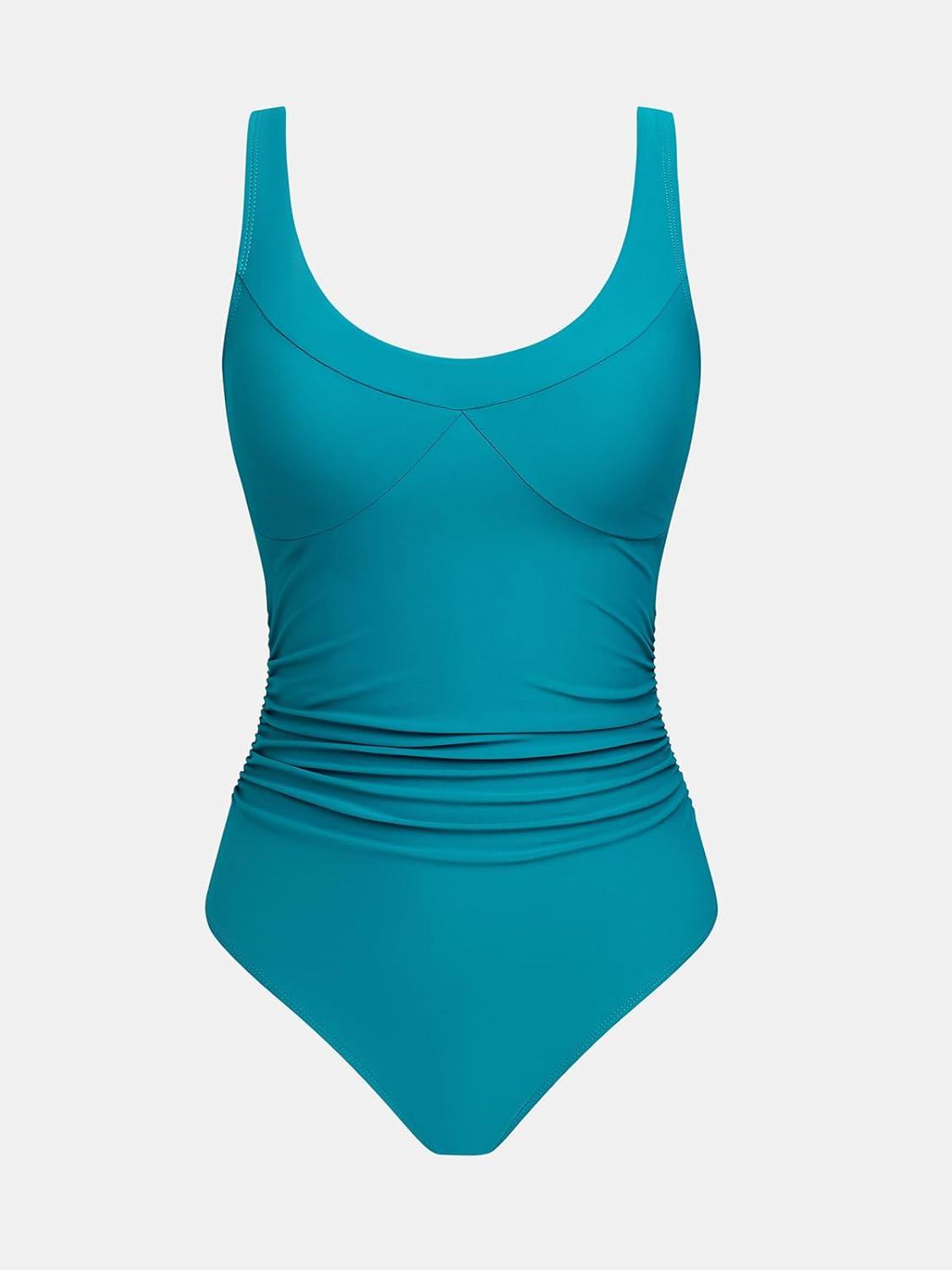 imageCUPSHE Womens One Piece Swimsuit Tummy Control Bathing Suit Scoop Neck Adjustable Wide Straps Back HookTeal Blue