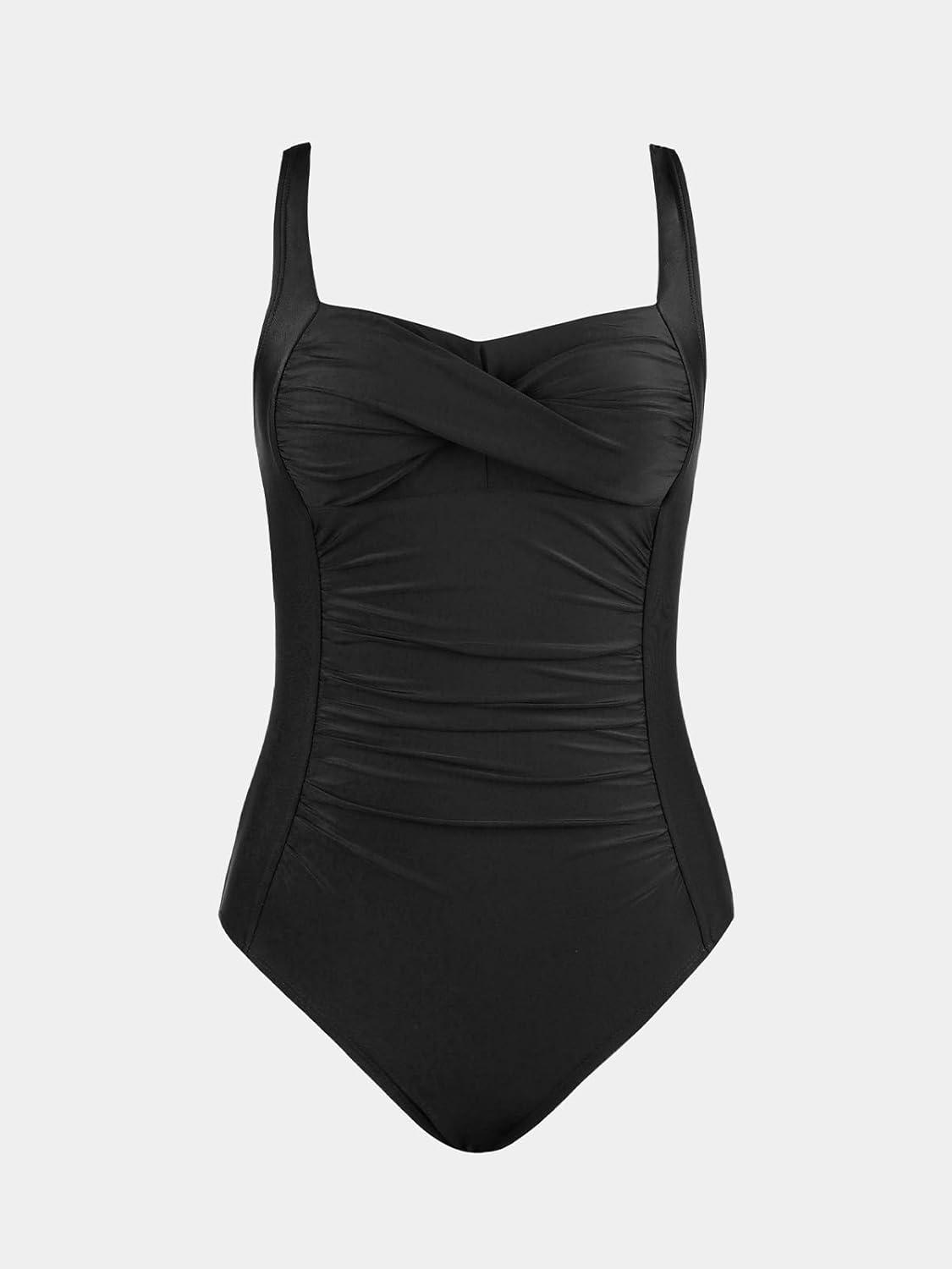 imageCUPSHE Womens One Piece Swimsuit Tummy Control Bathing Suit Square Neck Front Wrap Adjustable Wide StrapsBlack