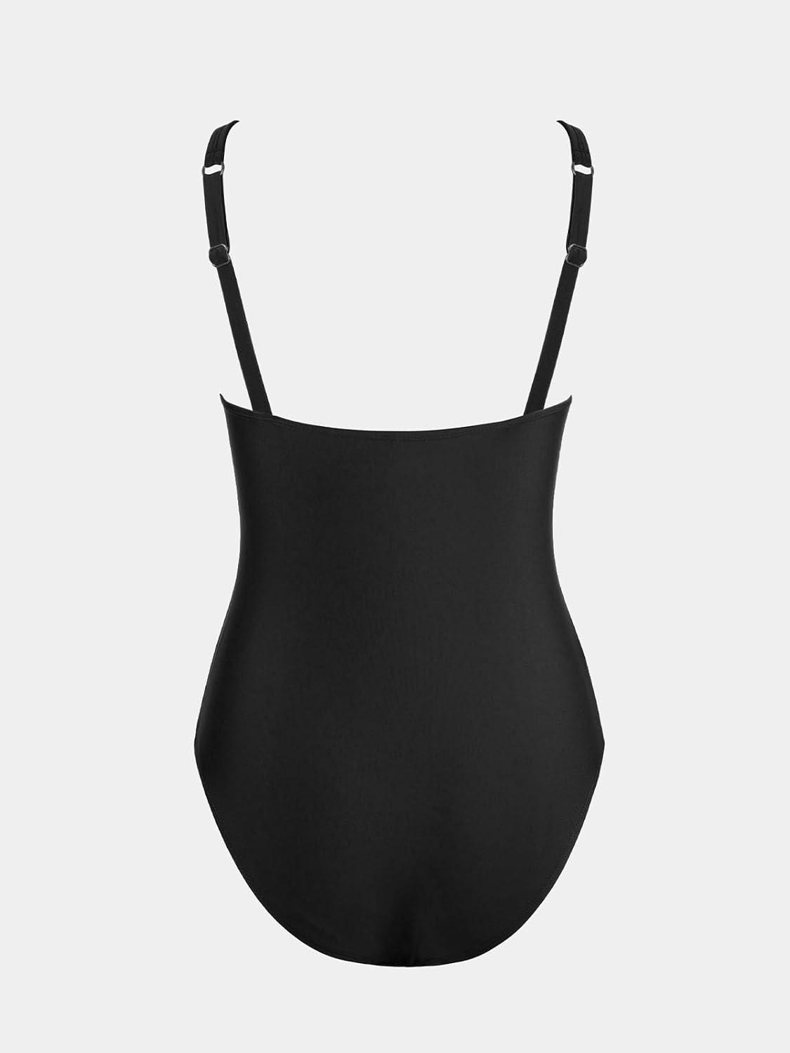 imageCUPSHE Womens One Piece Swimsuit Tummy Control Bathing Suit Square Neck Front Wrap Adjustable Wide StrapsBlack