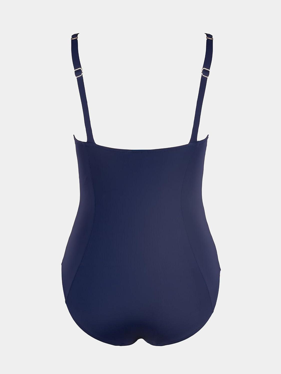 imageCUPSHE Womens One Piece Swimsuit Tummy Control Bathing Suit Square Neck Front Wrap Adjustable Wide StrapsNavy