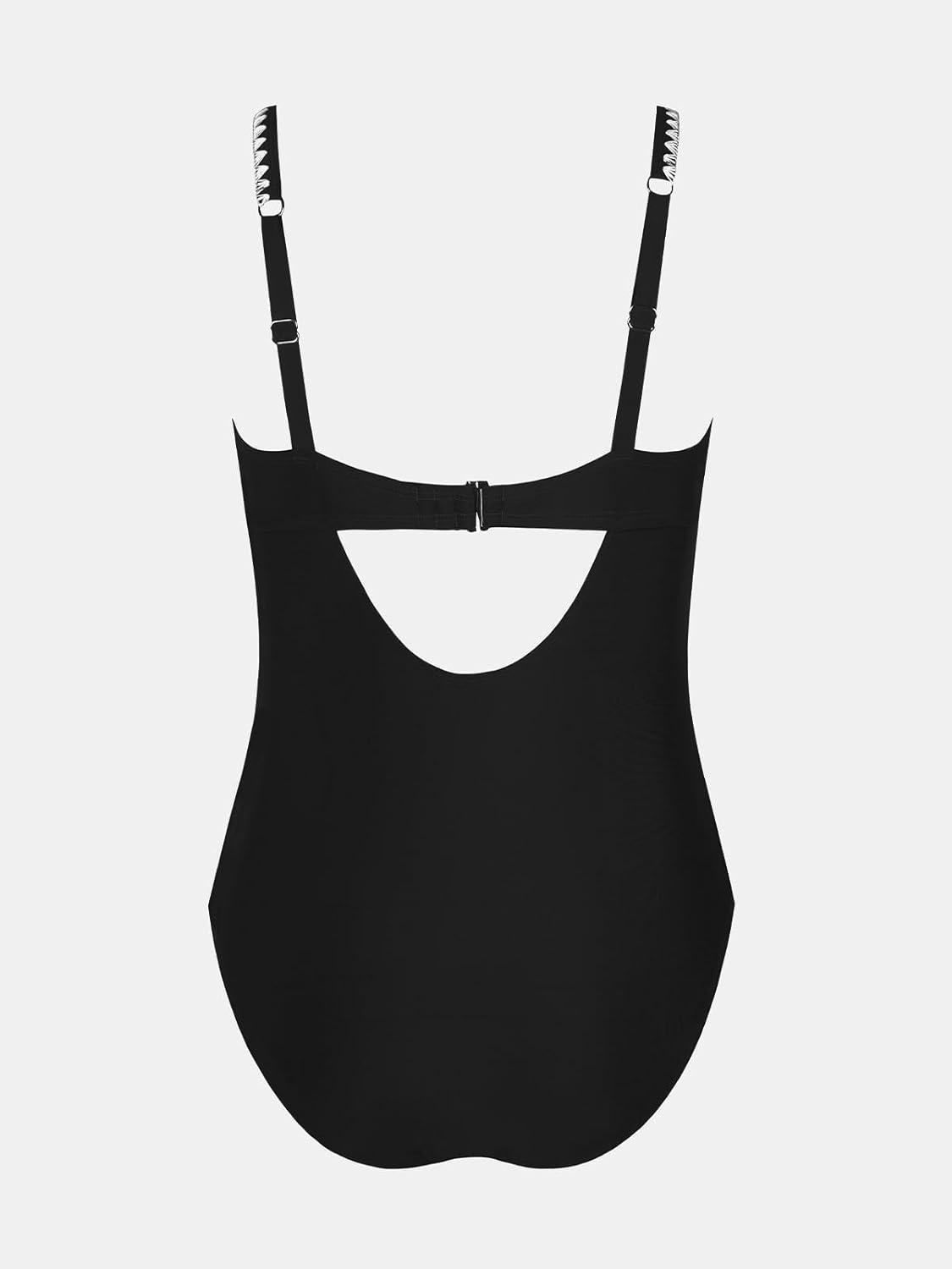 imageCUPSHE Womens Plus Size One Piece Swimsuit Curvy Shell Stitched Bathing Suit Tummy Control Ruched Scoop Neck SwimwearBlack