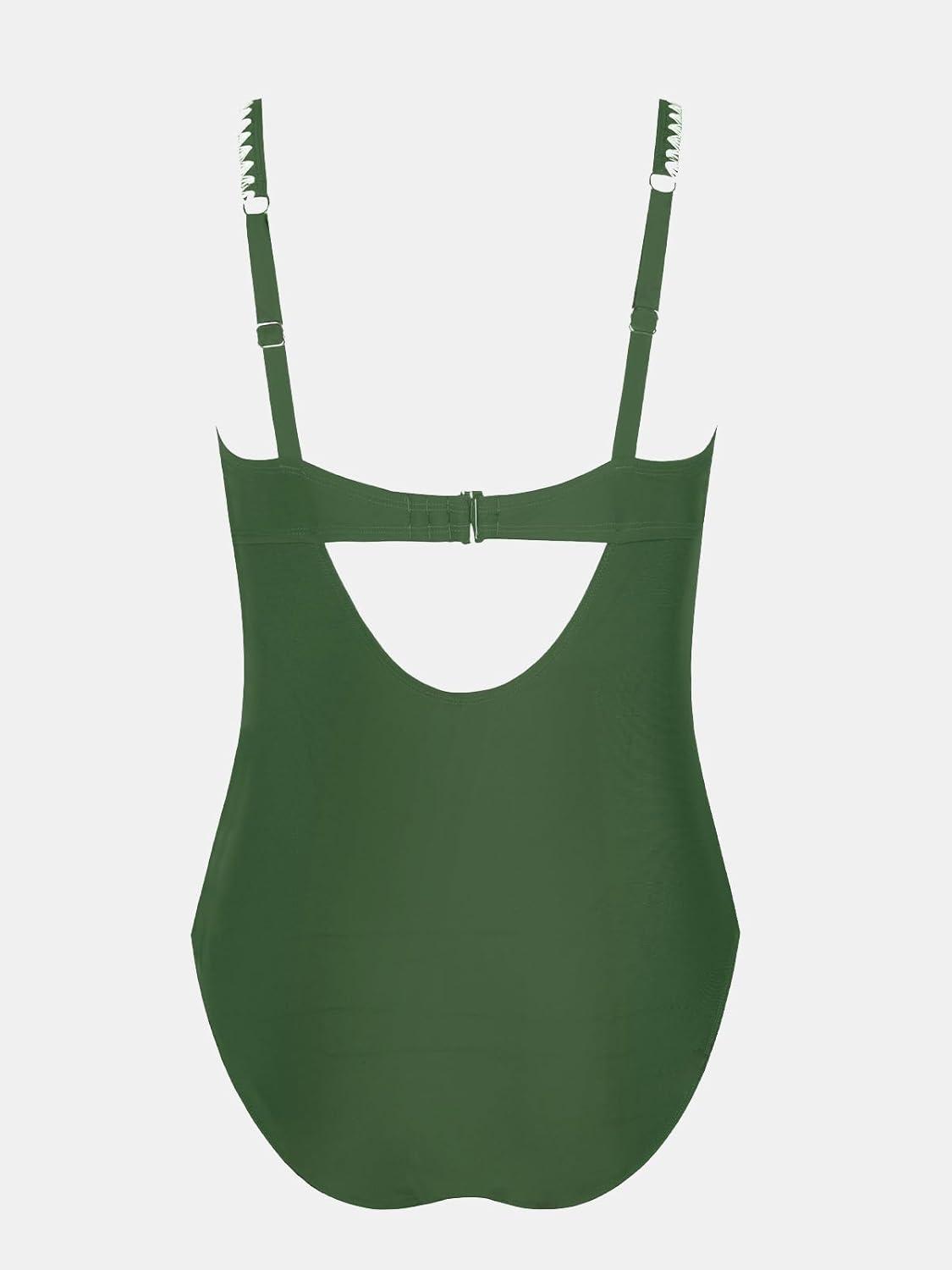 imageCUPSHE Womens Plus Size One Piece Swimsuit Curvy Shell Stitched Bathing Suit Tummy Control Ruched Scoop Neck SwimwearDeep Green