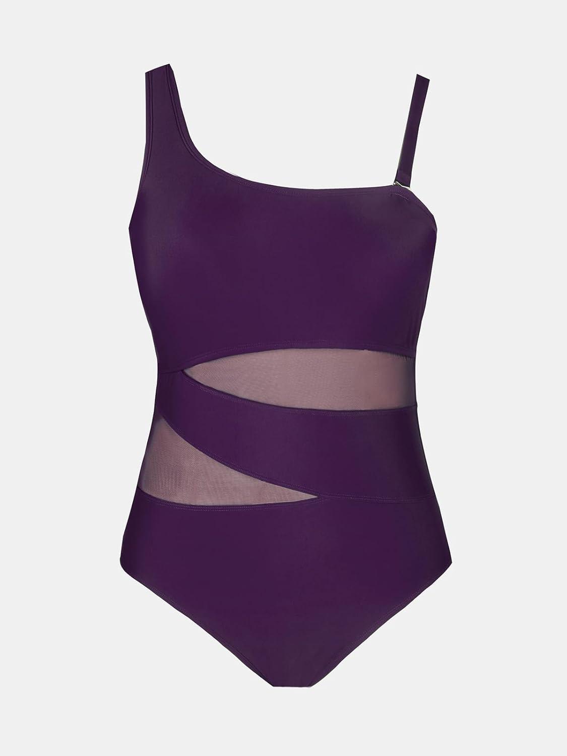 imageCUPSHE Womens Plus Size Swimsuit One Piece Bathing Suit Mesh Removable Straps SwimwearBlackberry Wine