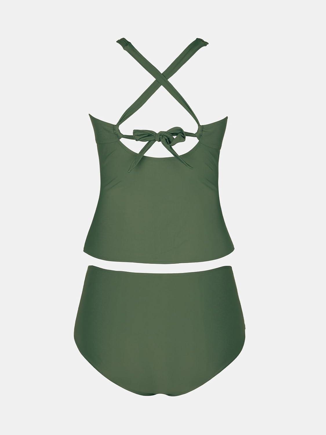 imageCUPSHE Womens Plus Size Tankini Sets Scoop Neck Two Piece Swimsuits Crisscross Back Strappy AdjustableEmerald Green