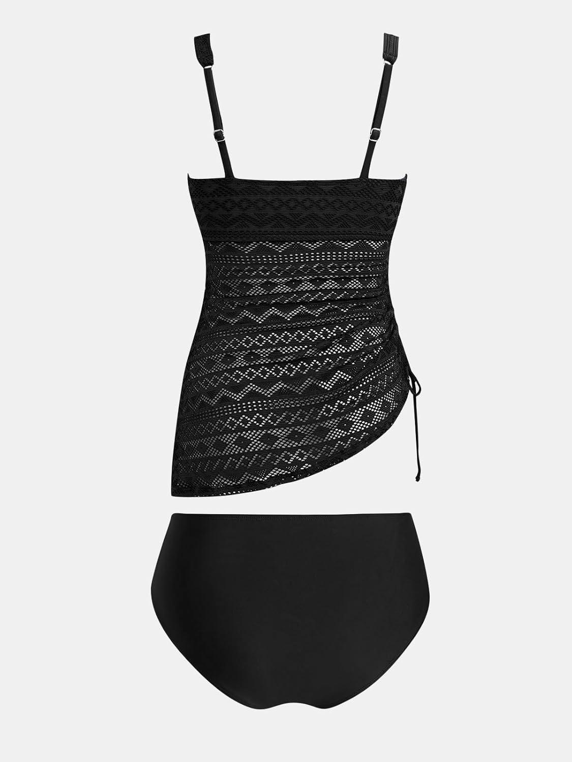 imageCUPSHE Womens Tankini Sets Surplice V Neck Two Piece Bathing Suits Adjustable Straps Cutout Swimwear DrawsrtingBlack