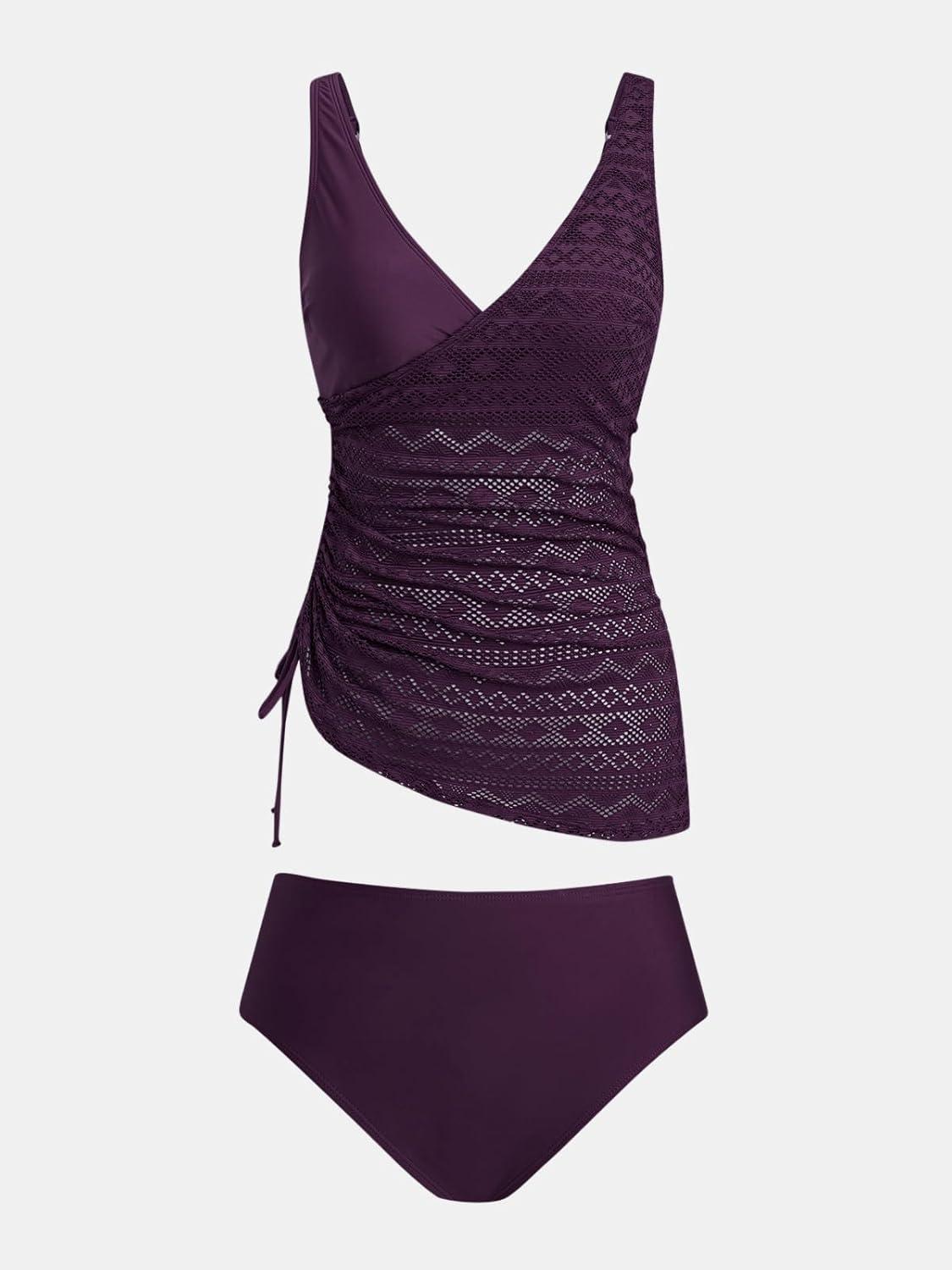 imageCUPSHE Womens Tankini Sets Surplice V Neck Two Piece Bathing Suits Adjustable Straps Cutout Swimwear DrawsrtingBlackberry