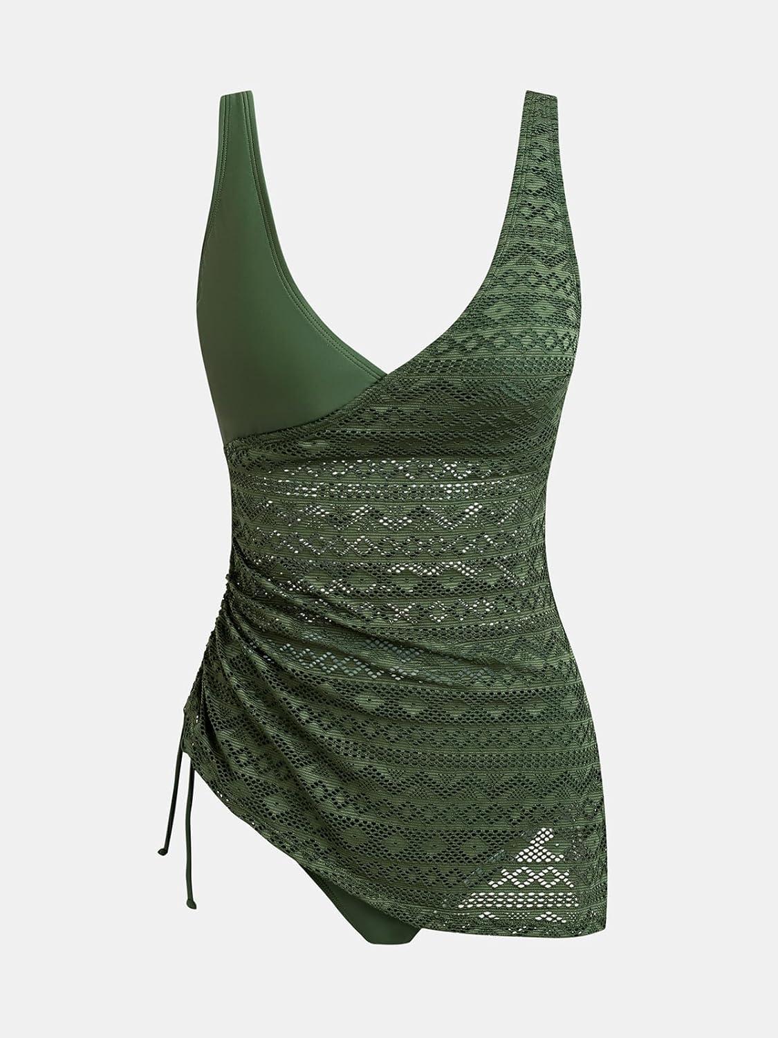 imageCUPSHE Womens Tankini Sets Surplice V Neck Two Piece Bathing Suits Adjustable Straps Cutout Swimwear DrawsrtingOlive Green