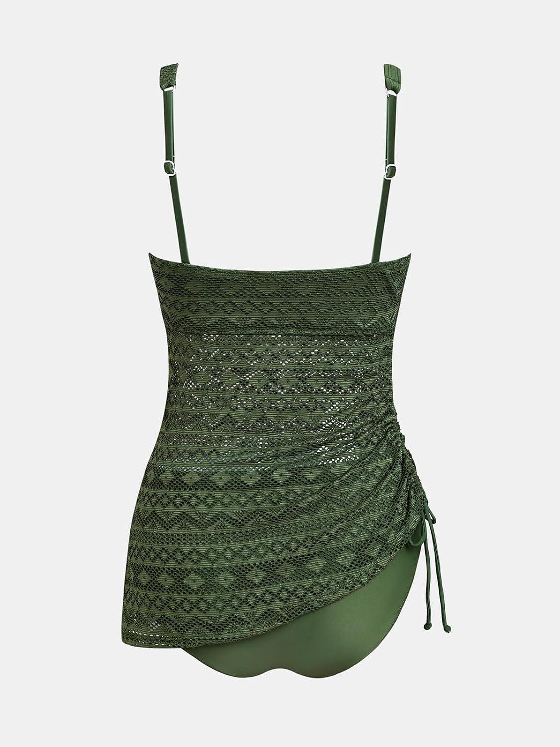 imageCUPSHE Womens Tankini Sets Surplice V Neck Two Piece Bathing Suits Adjustable Straps Cutout Swimwear DrawsrtingOlive Green